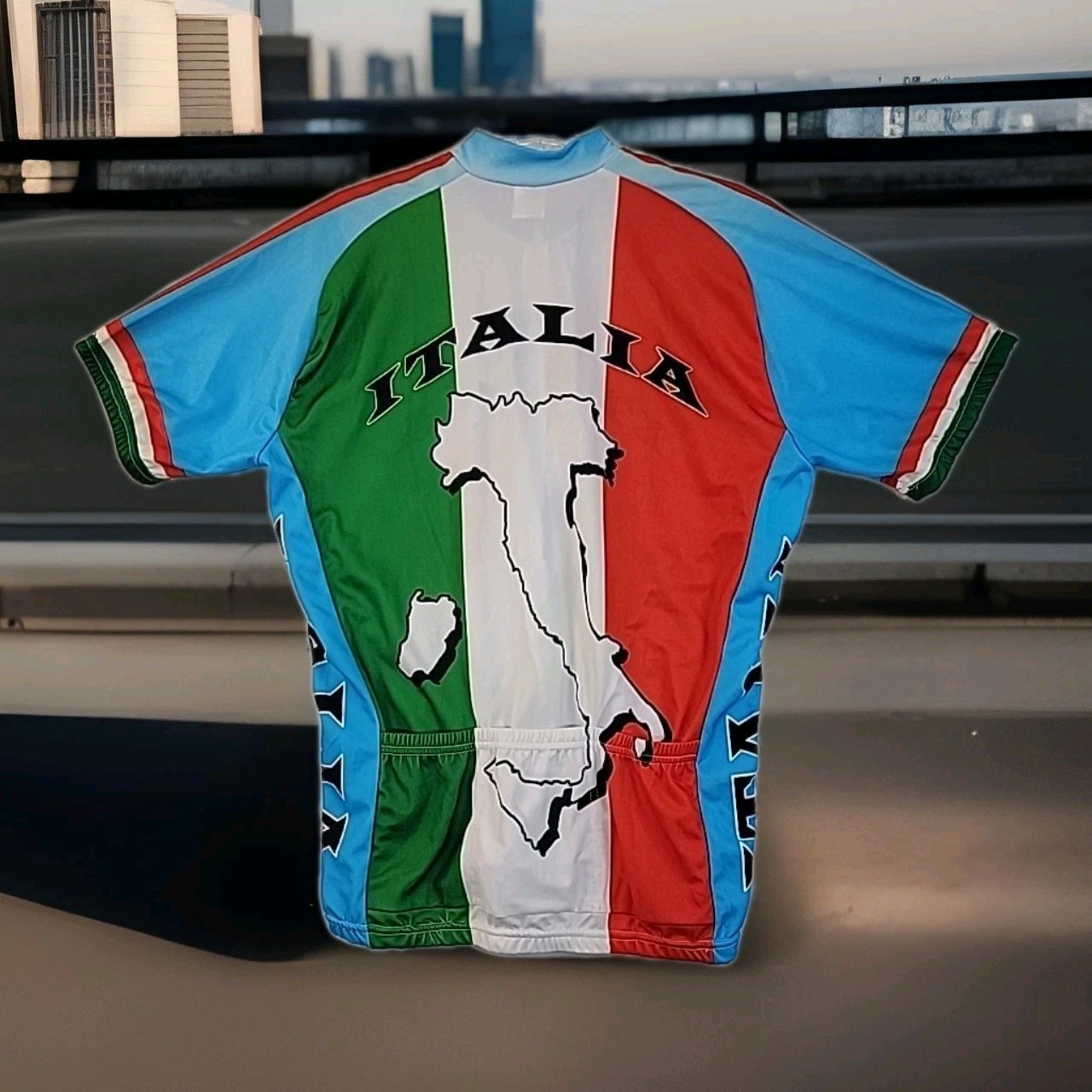 Italy Flag Cycling Shirt XL Blue All Over Print 3/4 Zip Back Pockets Bicycle NWT