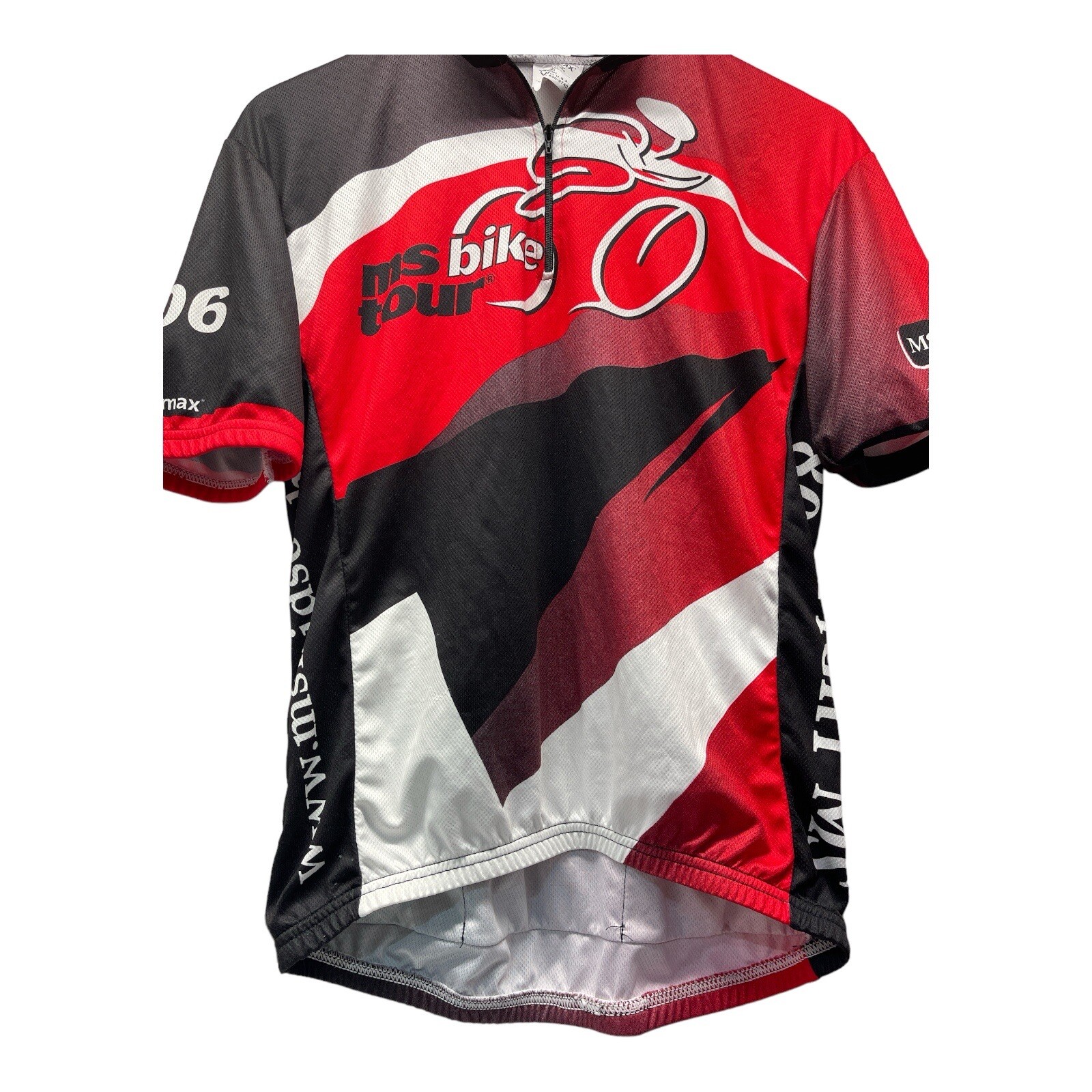Vomax Men’s Medium Black Red White 2006 MS Bike Tour Cycling Jersey 3 Pocket