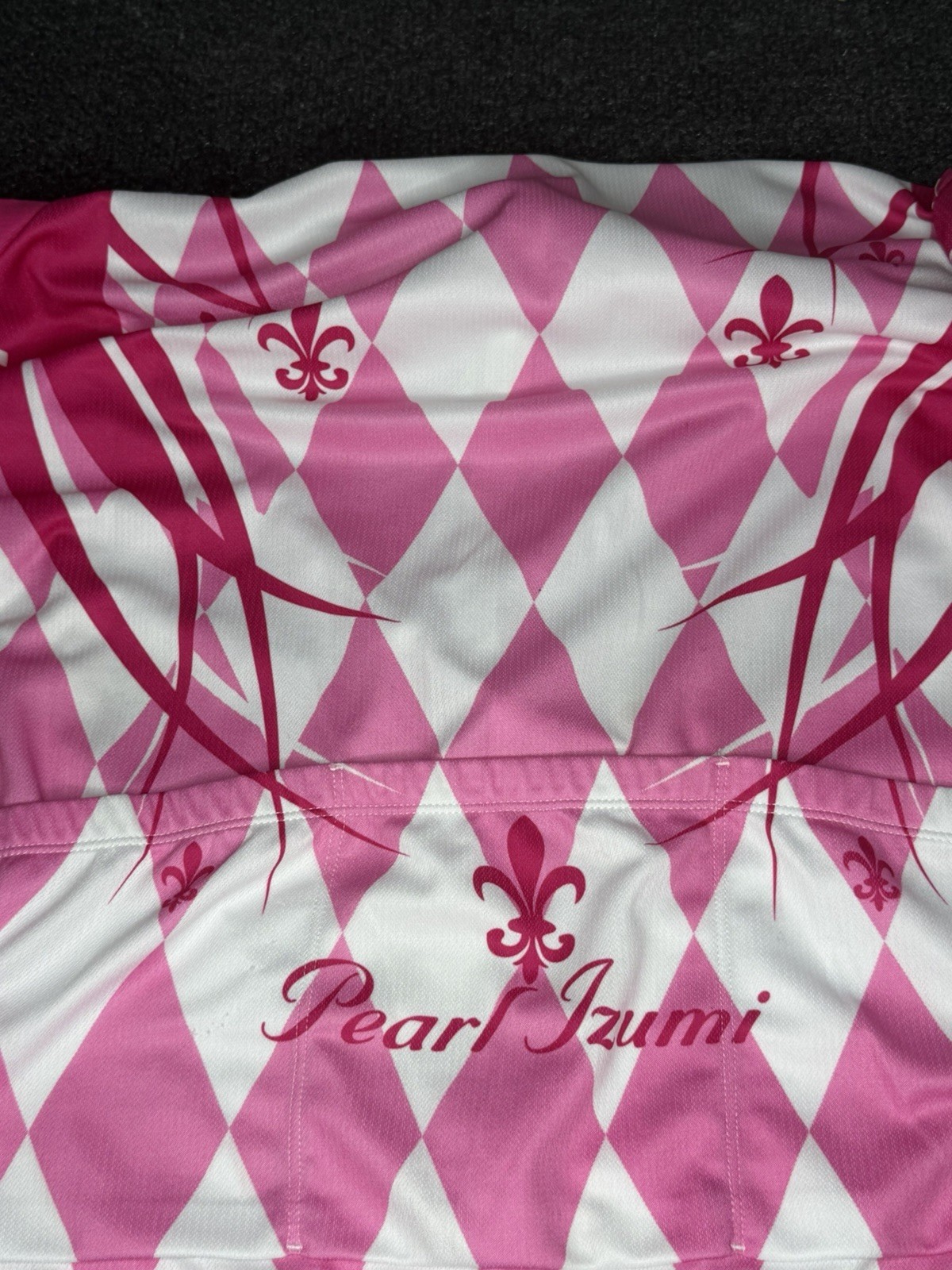 Pearl Izumi Women’s XL Pink/White Argyle Cycling Jersey Half Zip Pockets