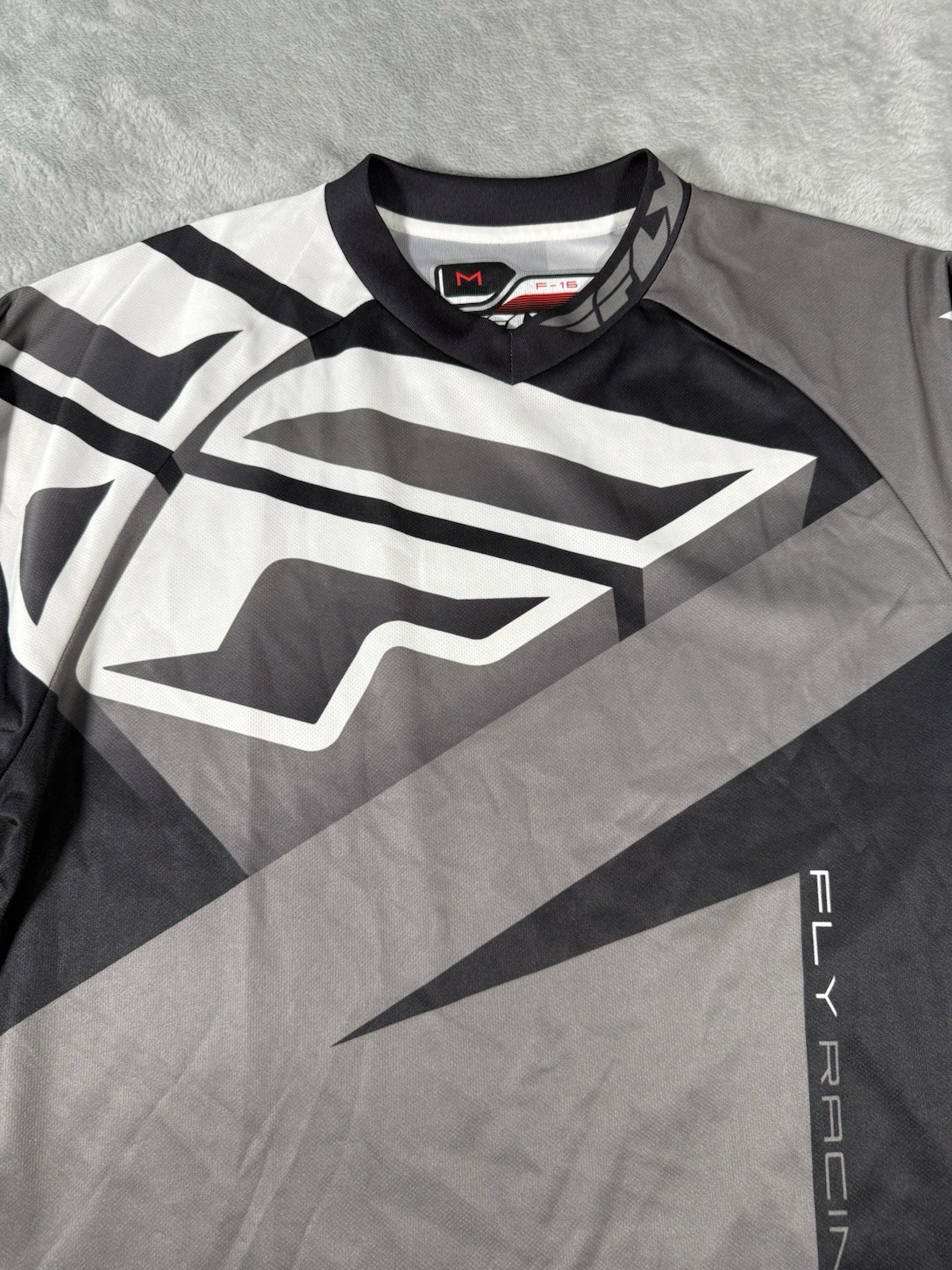 Fly Racing Jersey Mens Medium F16 Grey Black White Shirt Dirtbike Motocross BMX