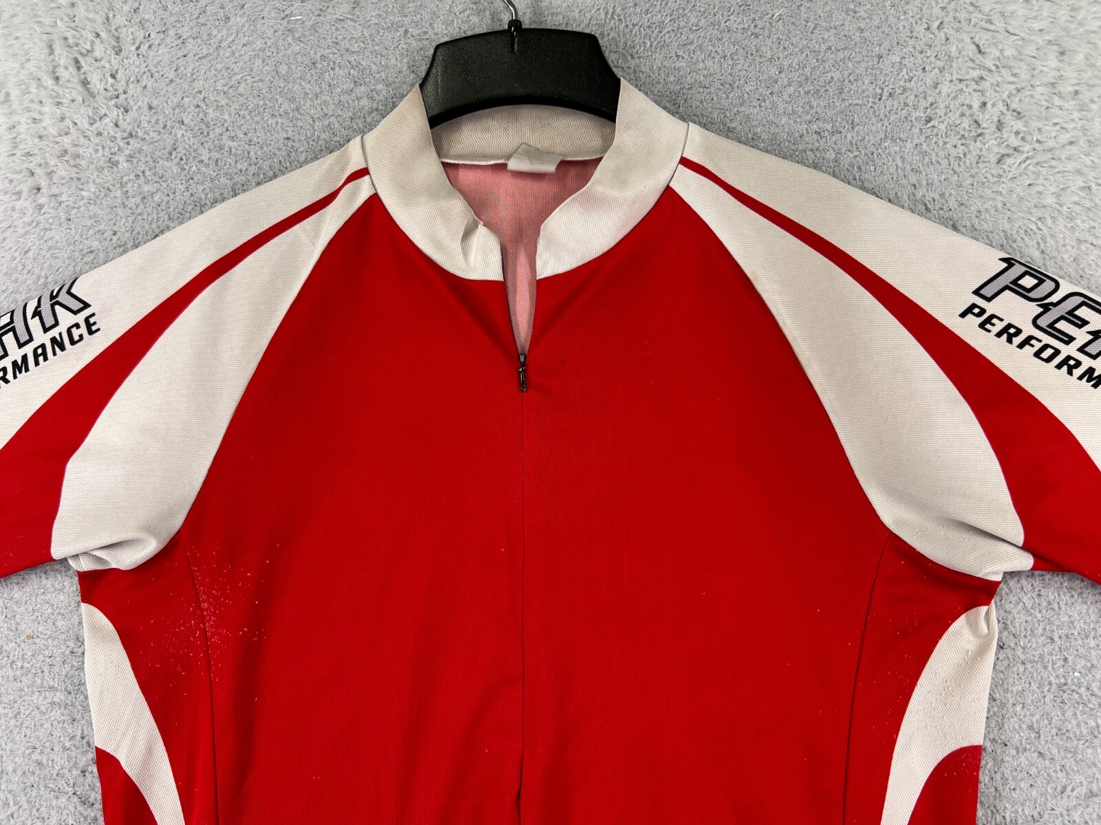 Peak Performance Cycling Jersey Adult Large Red White 1/2 Zip Pockets Poly READ