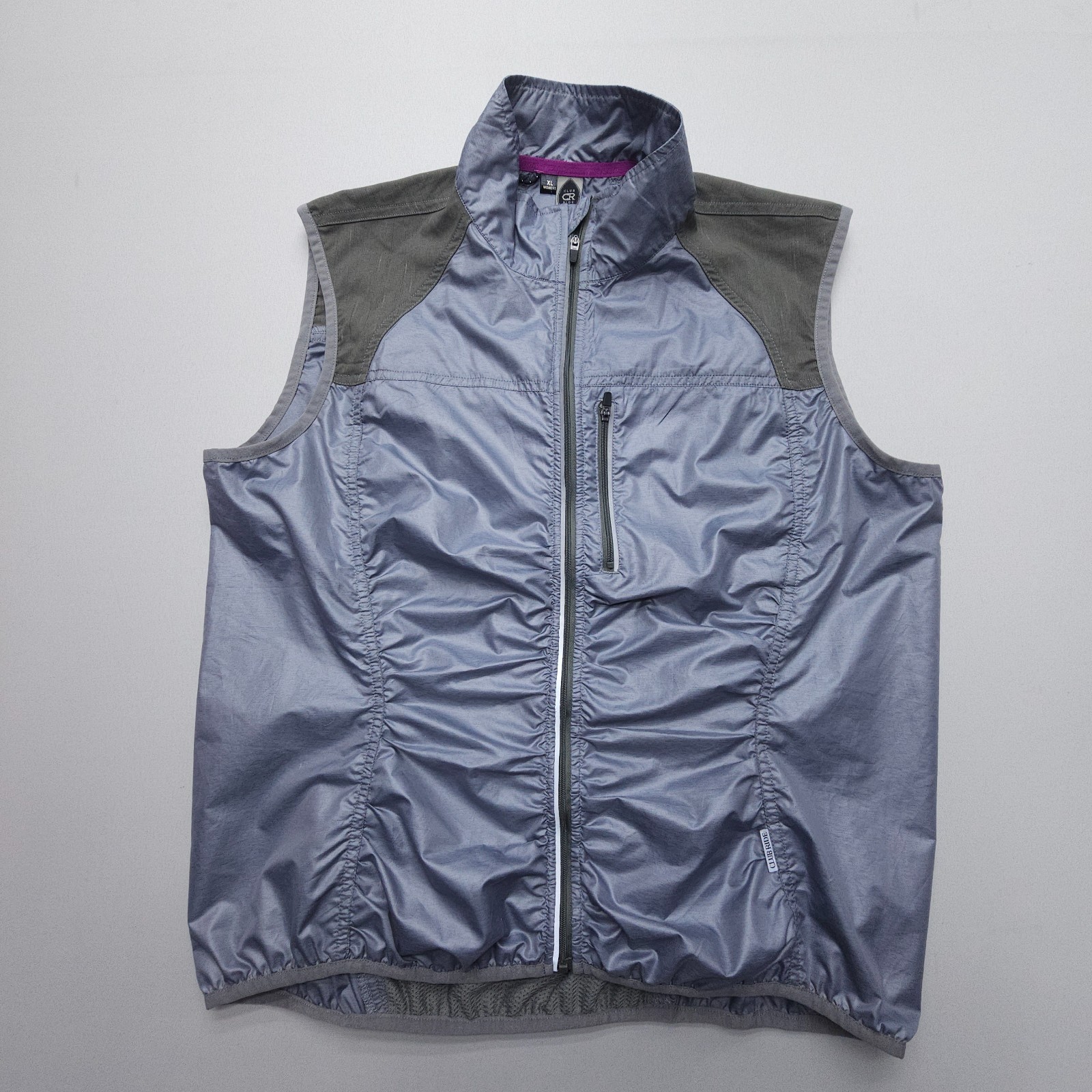 Club Ride Cycling Vest Womens XL Gray Full Zip Reflective Windbreaker Road Bike