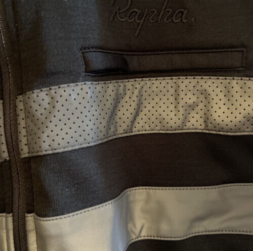USED BLACK RAPHA BREVET LONG SLEEVE CYCLING JERSEY LARGE HI VIZ GRAY