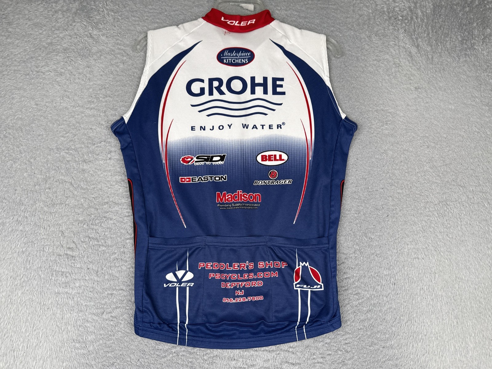 Voler Cycling Jersey Mens Medium Blue Grohe Tank Full Zip Pockets USA Bike