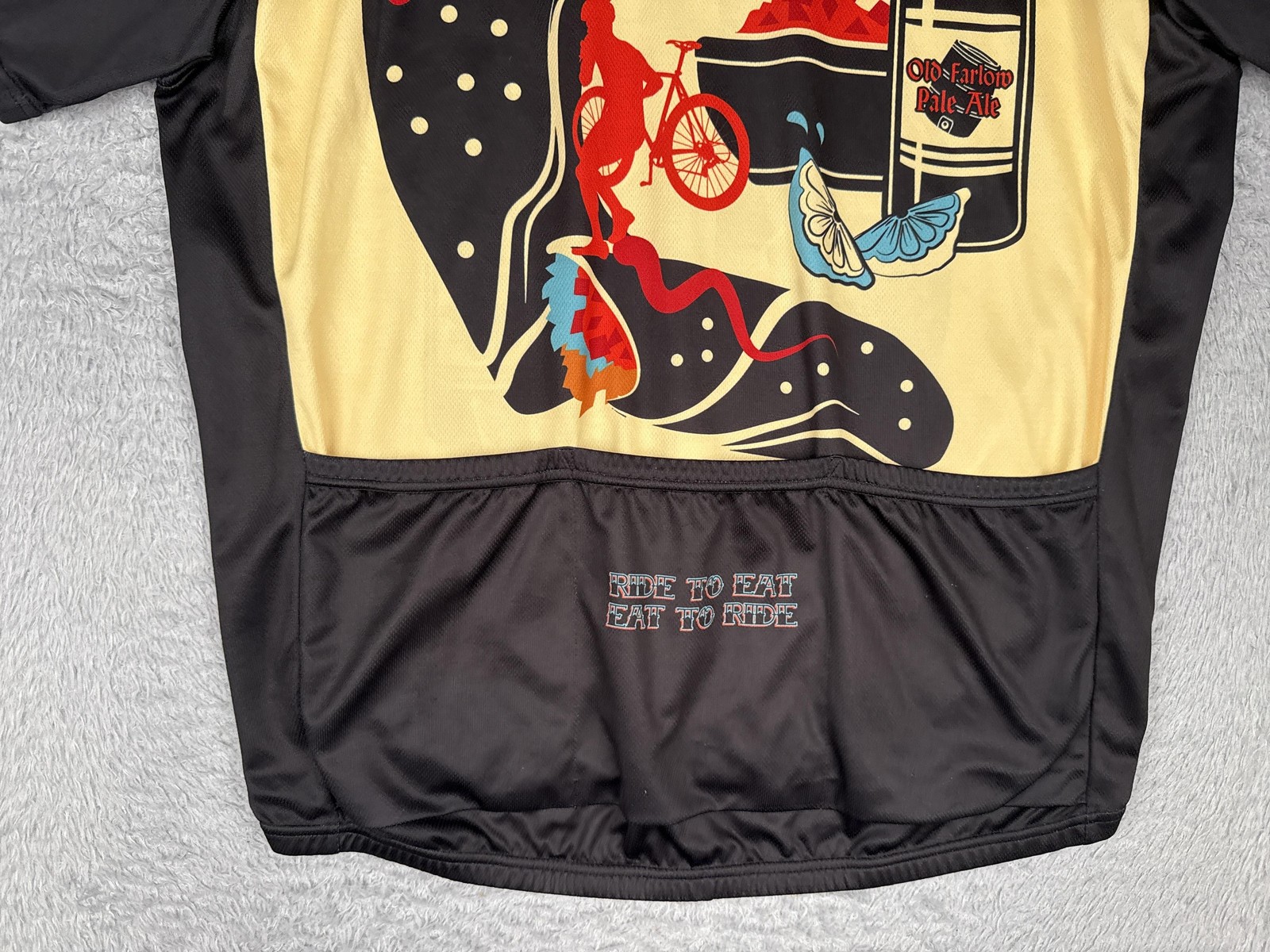 Performance Cycling Jersey Shirt Mens 2XL XXL Yellow Ride To Eat Eat To Ride