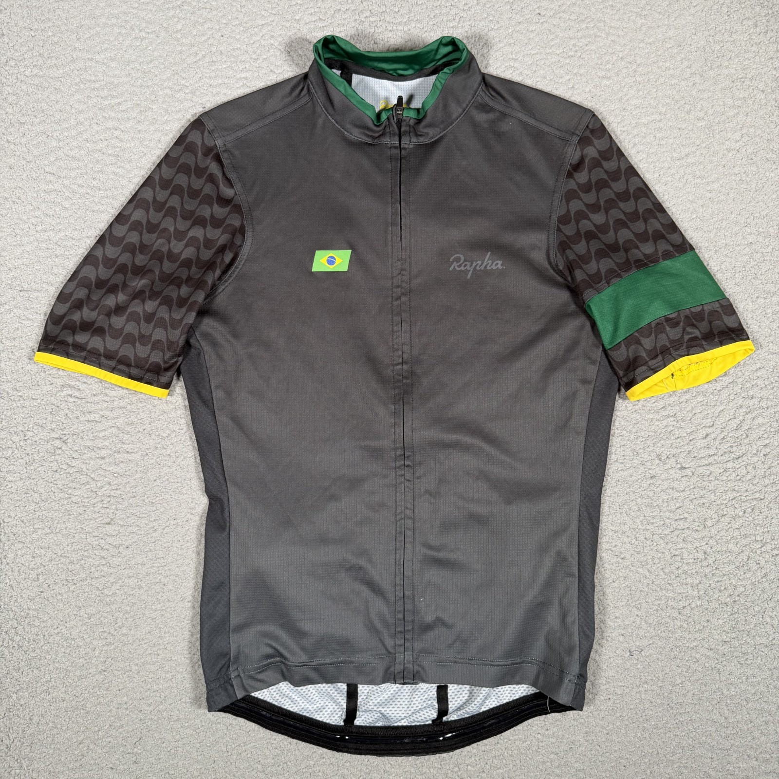 Rapha Cycling Jersey Mens Medium Black Country Lightweight Stretch Brazil Logo