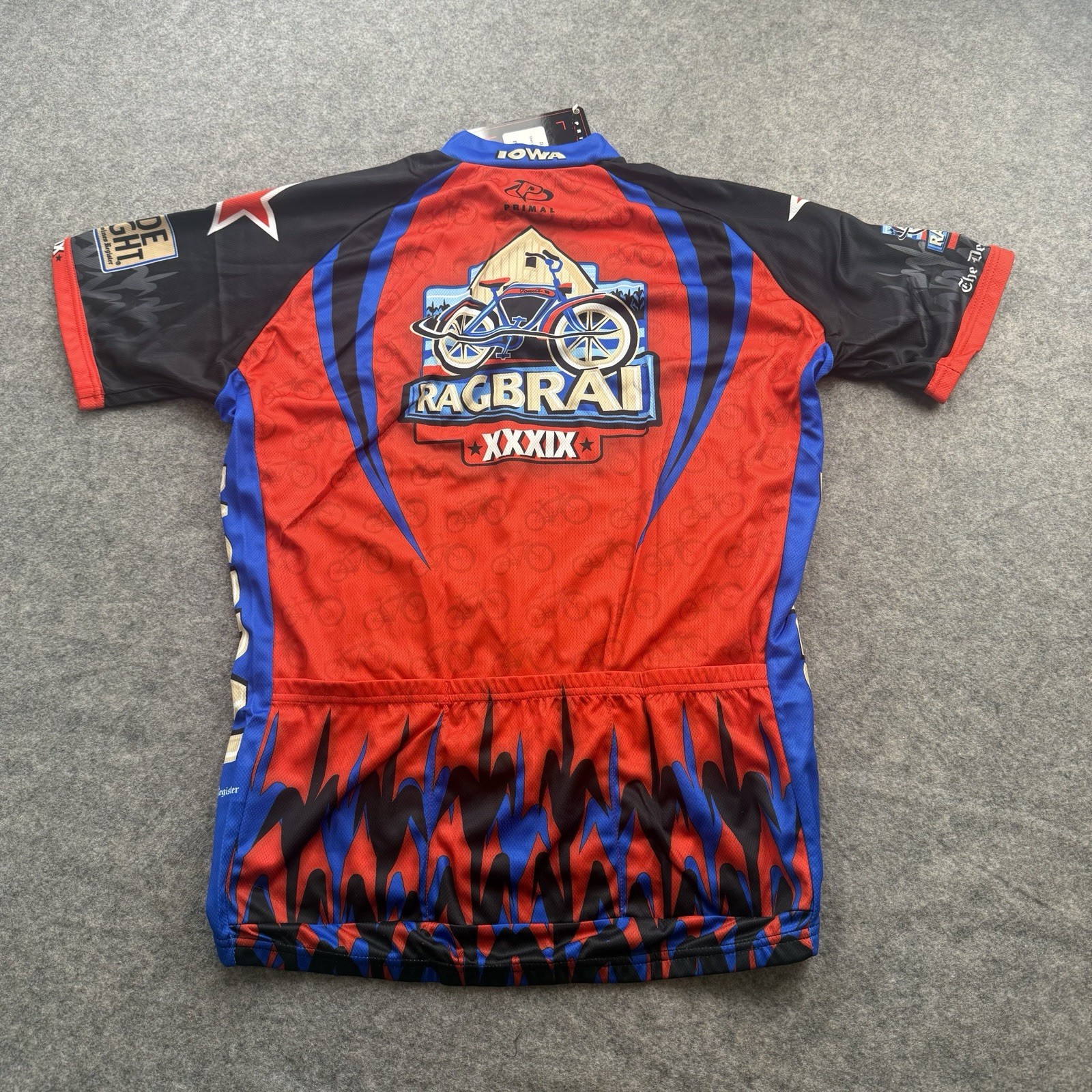 NEW Primal Cycling Jersey Mens Large Full Zip Short Sleeve Red Blue Raglan NWT