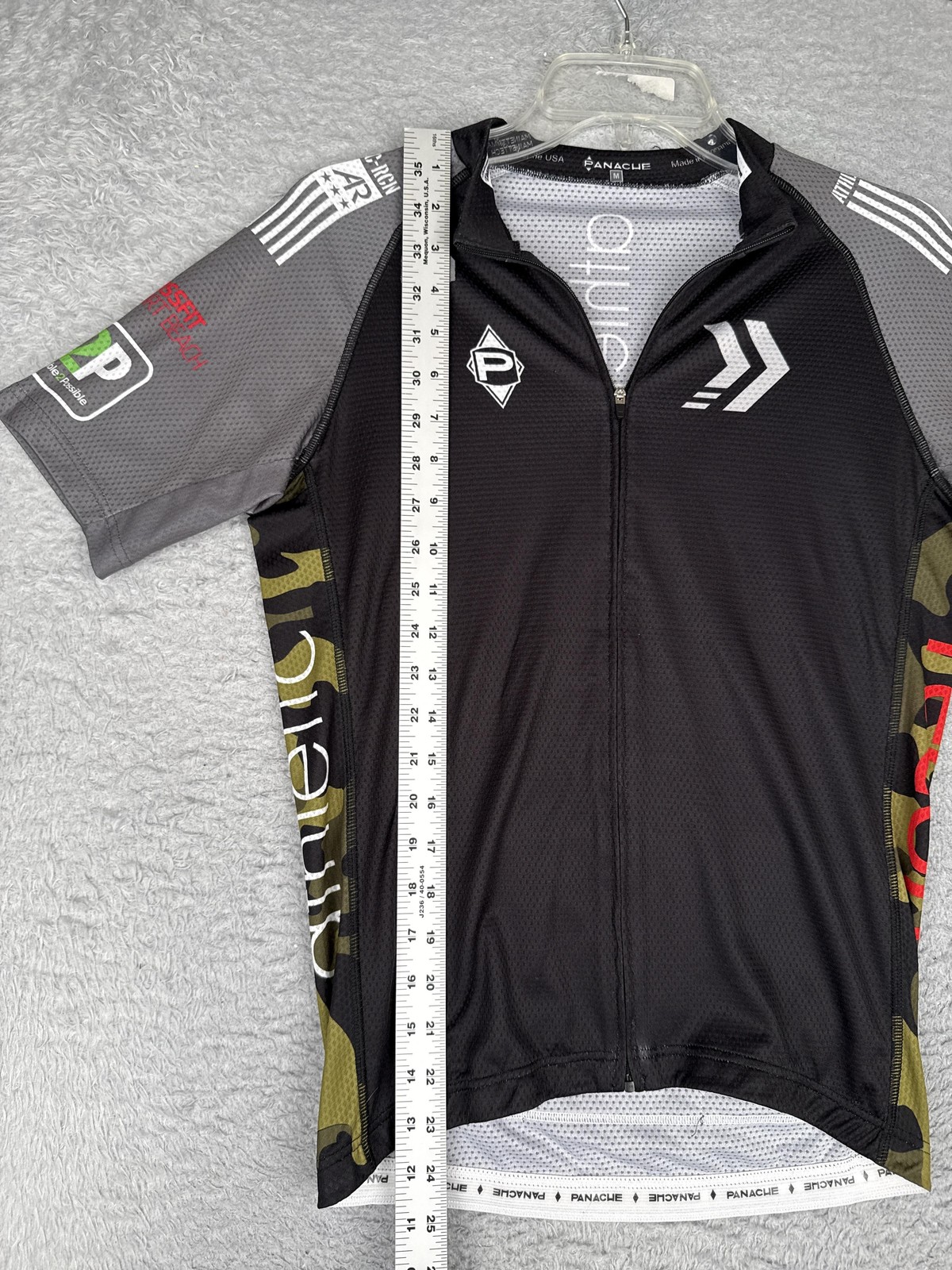 Panache Jersey Mens Medium Black Gray Camo Short Sleeve Full Zip Cycling Pockets