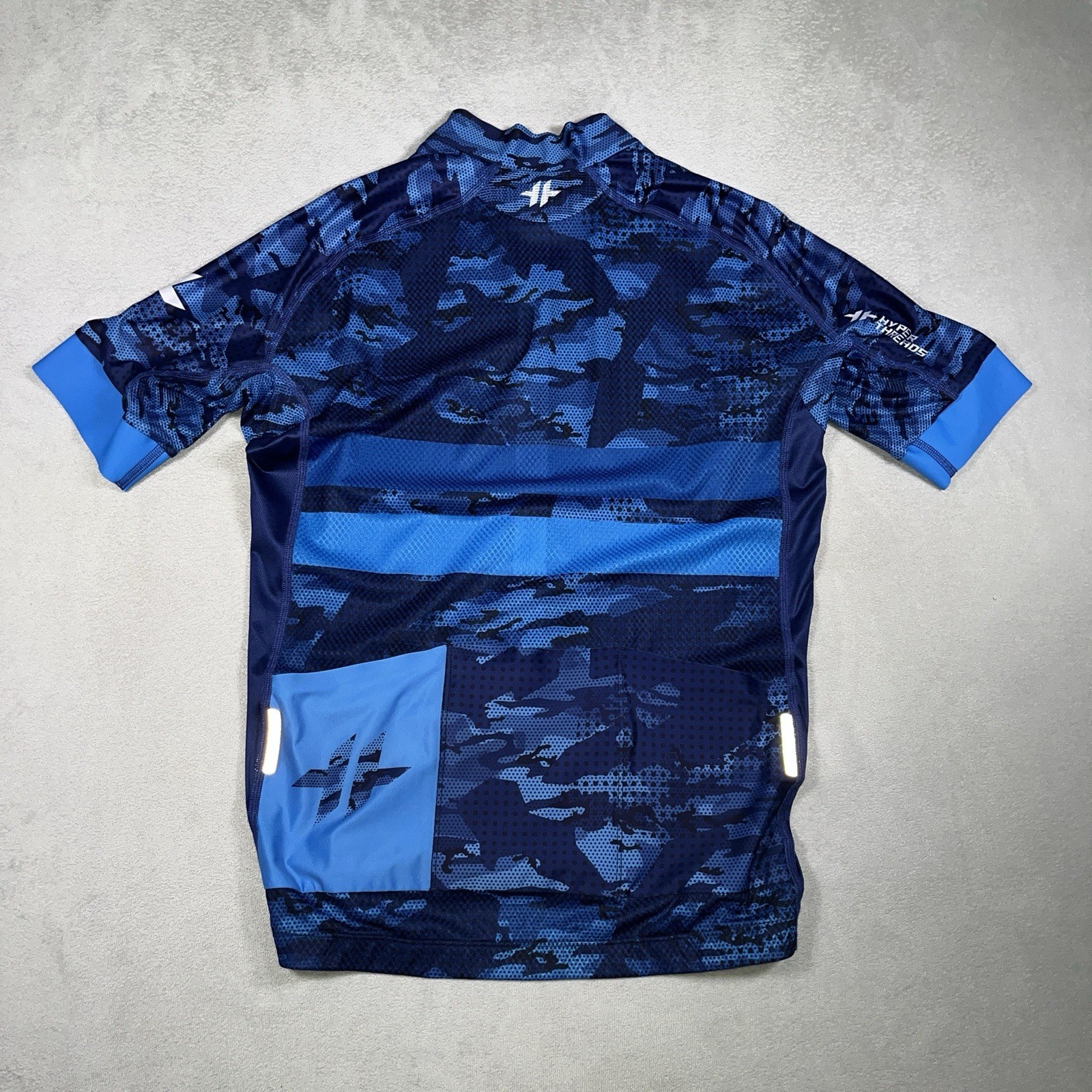 HyperThreads Cycling Bicycle Jersey Men Size XL Blue Camo Full Zip/Pockets *EUC