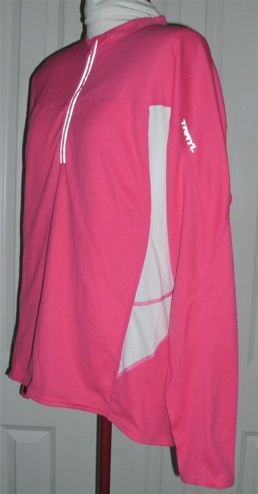 TRAYL WOMEN’S 1/4 ZIP CYCLING JERSEY JACKET REFLECTIVE PINK & WHITE SIZE XL