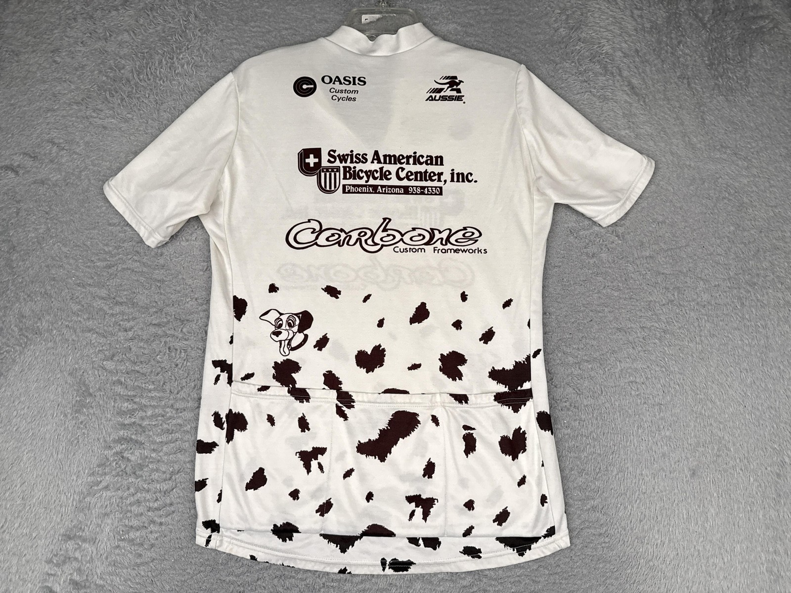 VINTAGE Aussie Cycling Jersey Womens Large White Tailwind Dog Print 1/4 Zip Poly