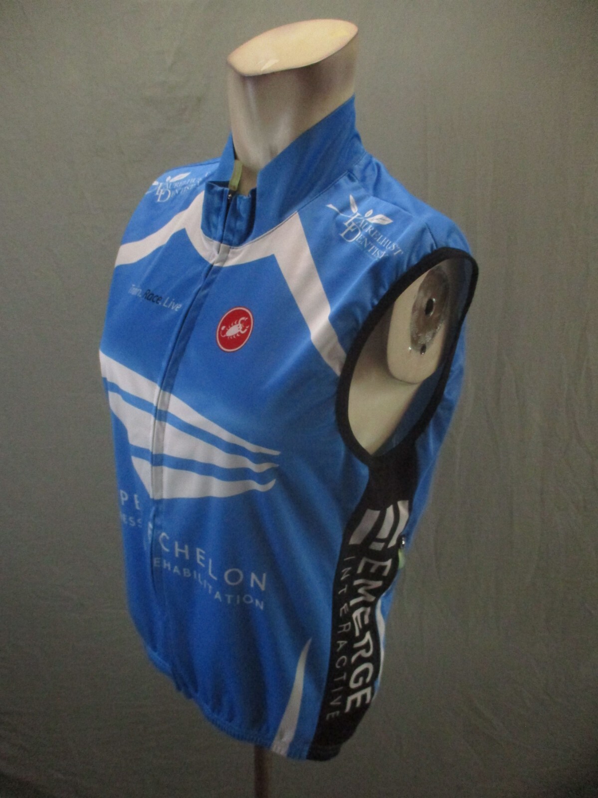 CASTELLI Size L Womens Blue Full Zip High Neck Sleeveless Cycling Jersey 486