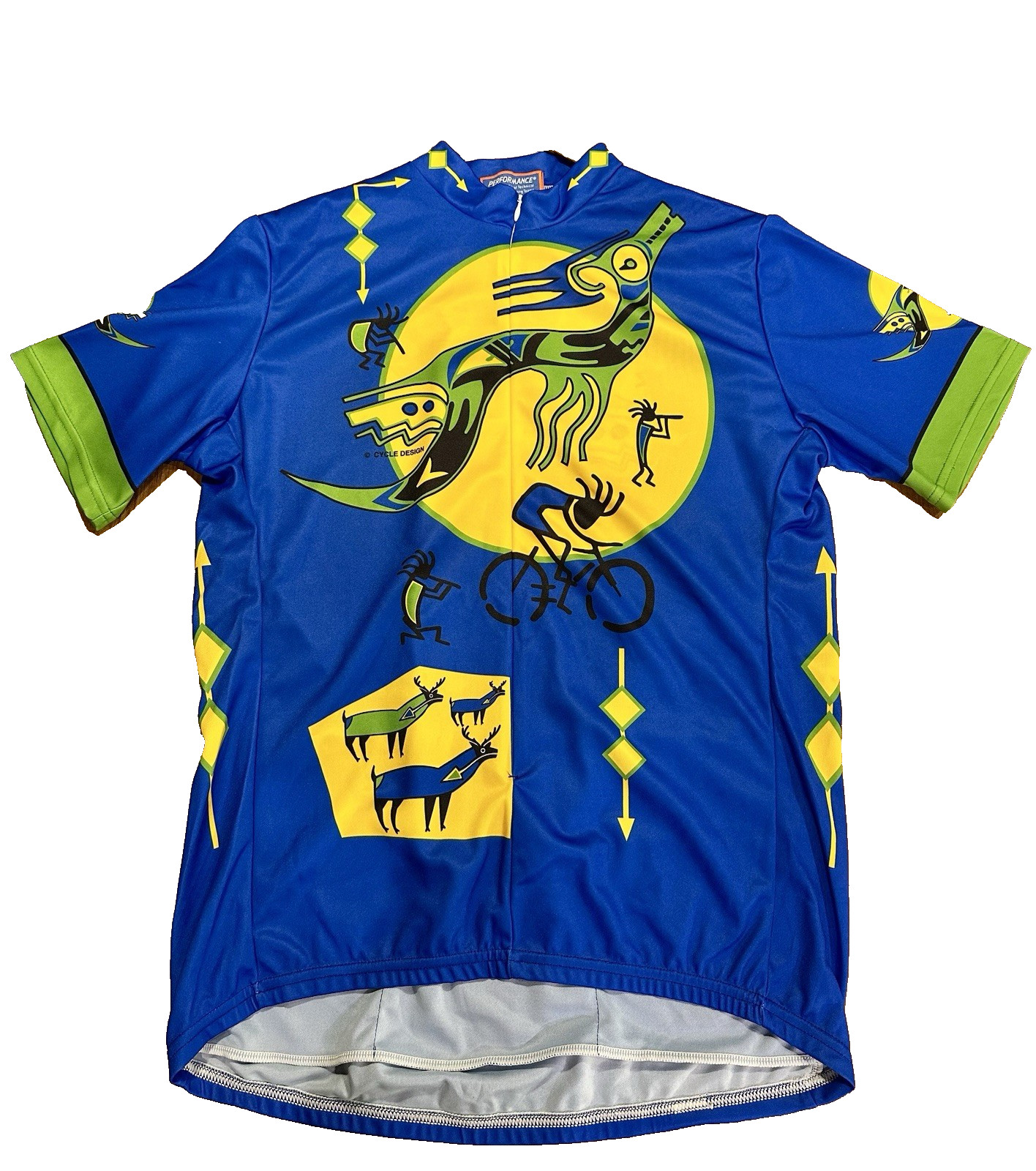 Vintage 90s Performance Cycling Jersey Kokopelli Tribal Made in USA Size XL