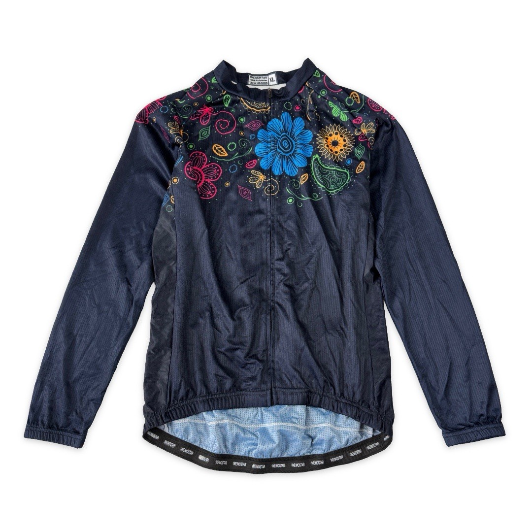 Weimostar Long Sleeve Cycling Jersey Womens XL Bike Shirt Navy Colorful Floral