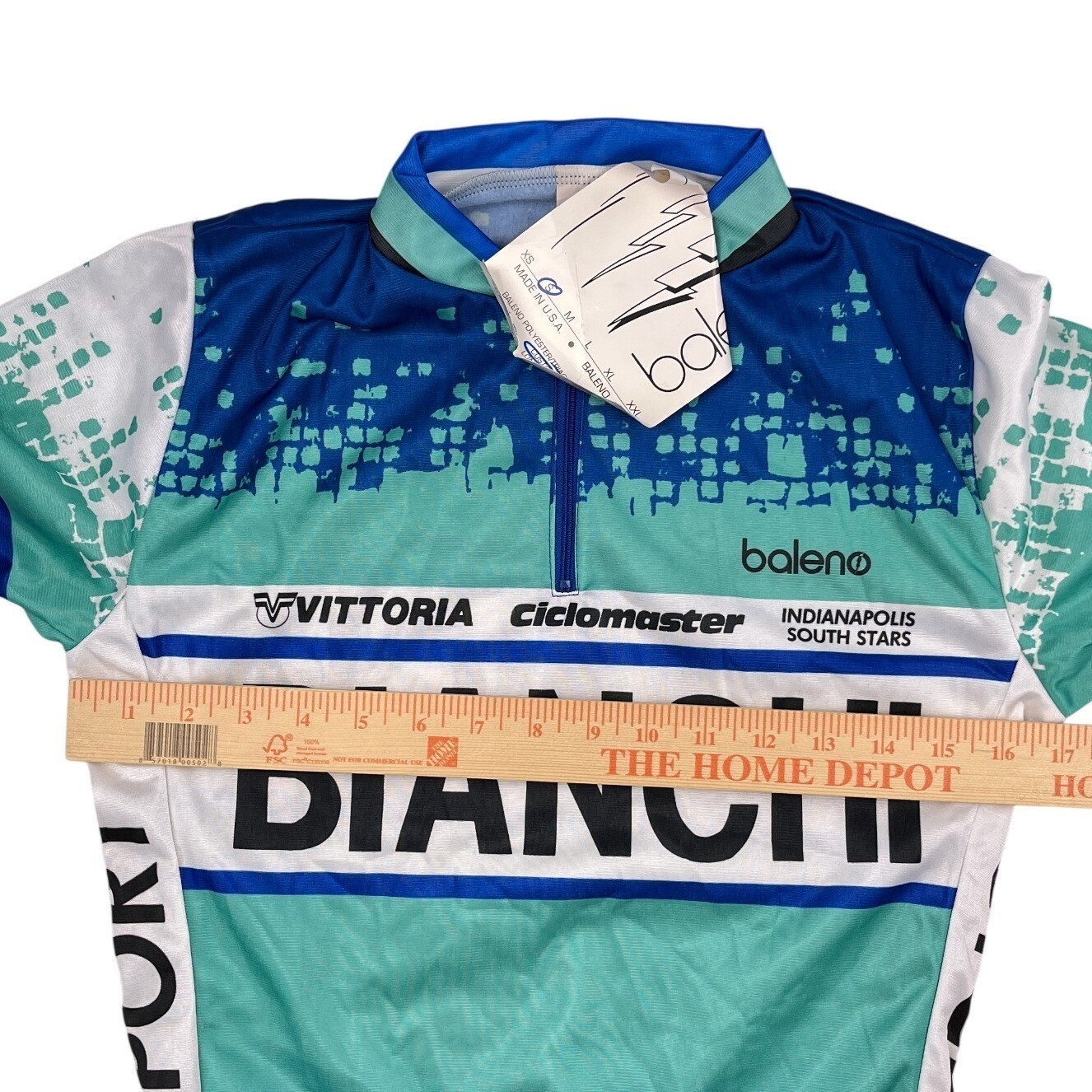 Vintage Bianchi Cycling Jersey NWT Baleno USA Men’s Small Blue Pixel Fade 90s