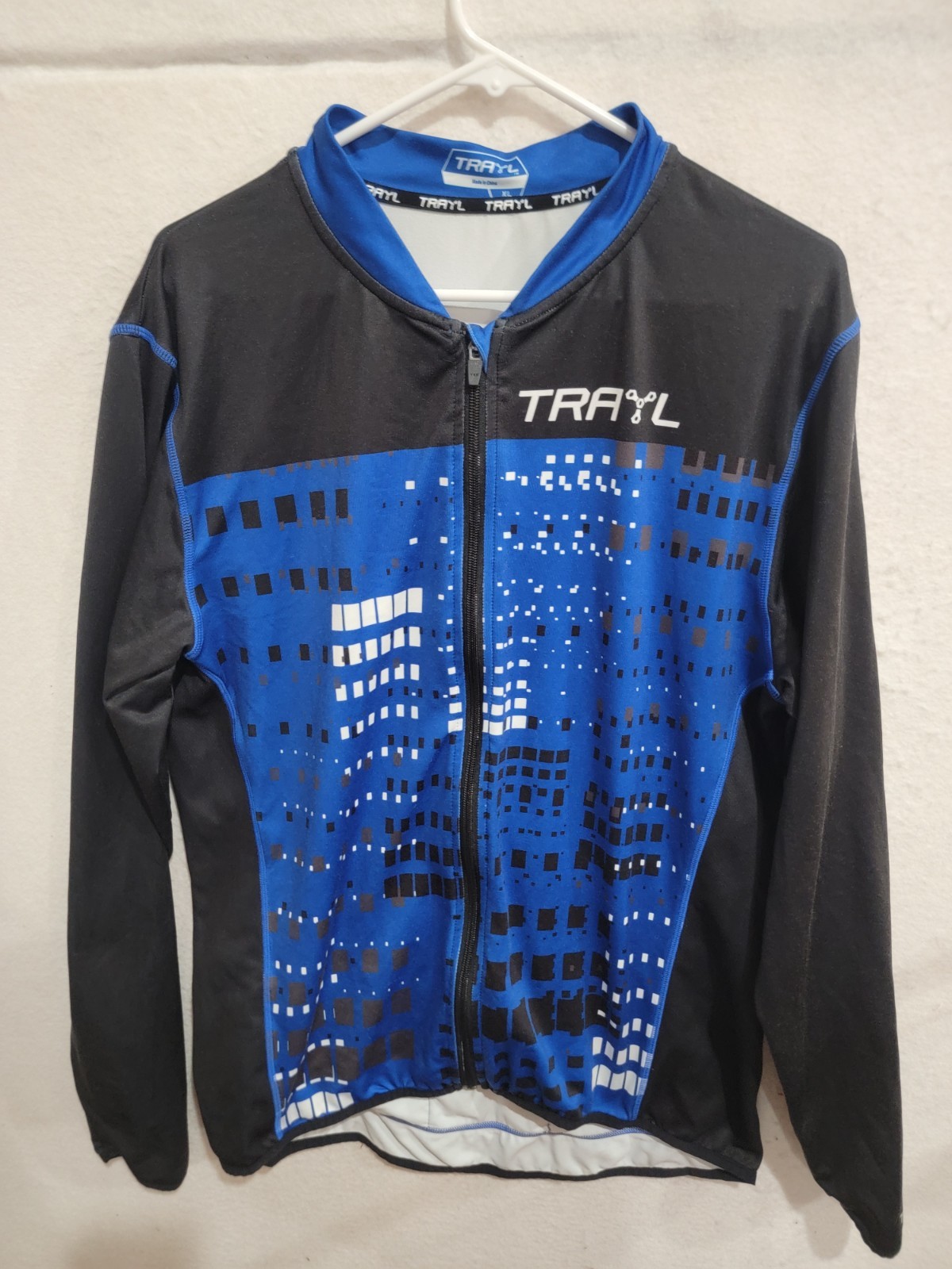 TRAYL Cycling Jersey XL Blue Black Full Zip Long Sleeve MTB Road Bike Graphic