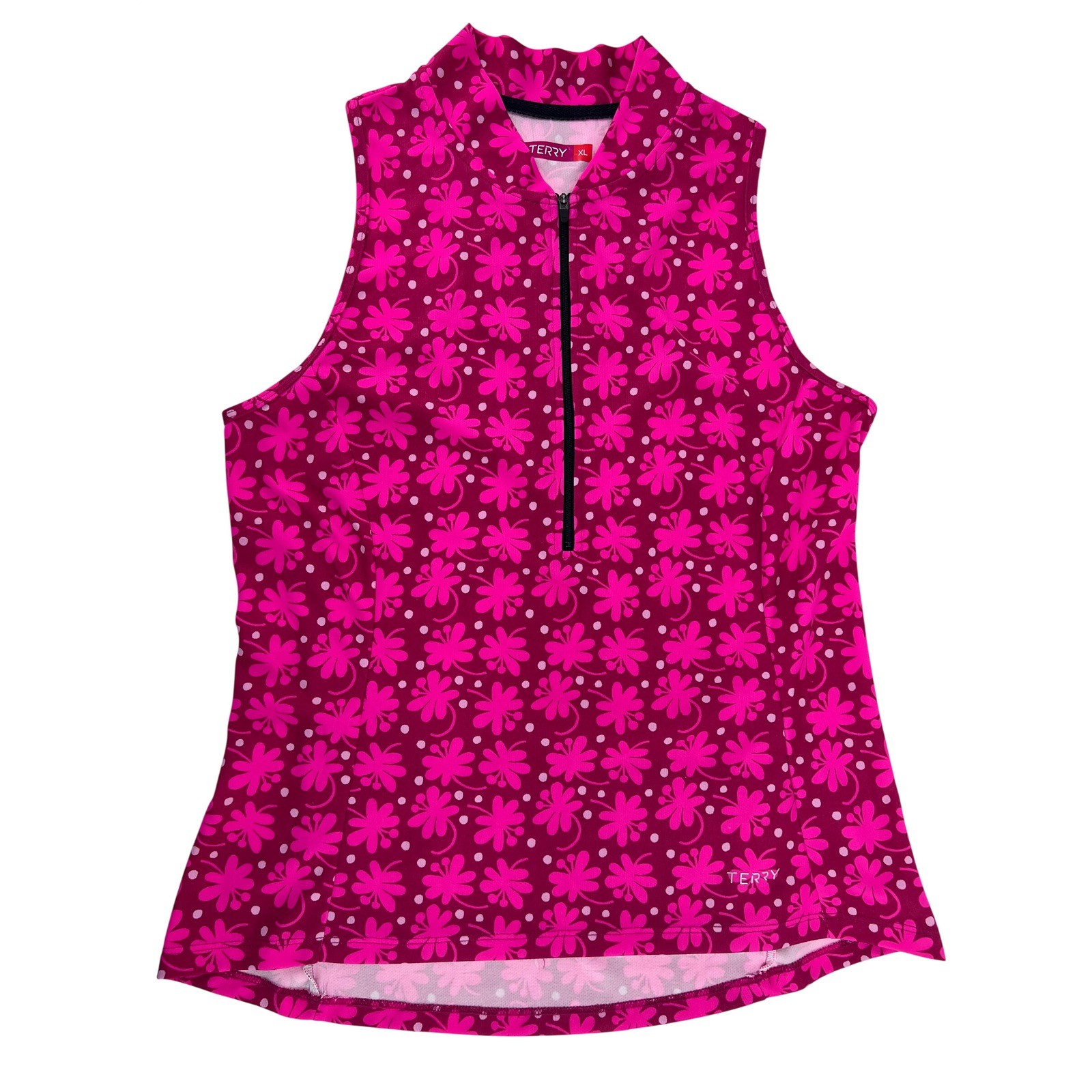 Terry Womens Sun Goddess Cycling Jersey Pink Floral Polka Dot Quarter Zip XL