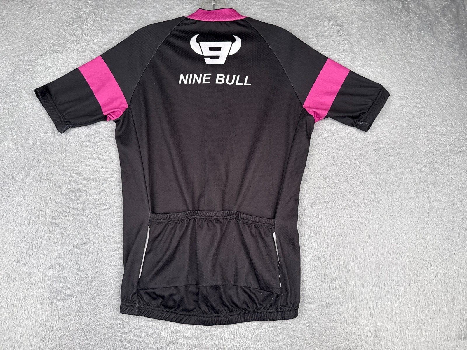 Nine Bull Cycling Jersey Adult Large Pink Black Blue Full Zip Short Sleeve Poly