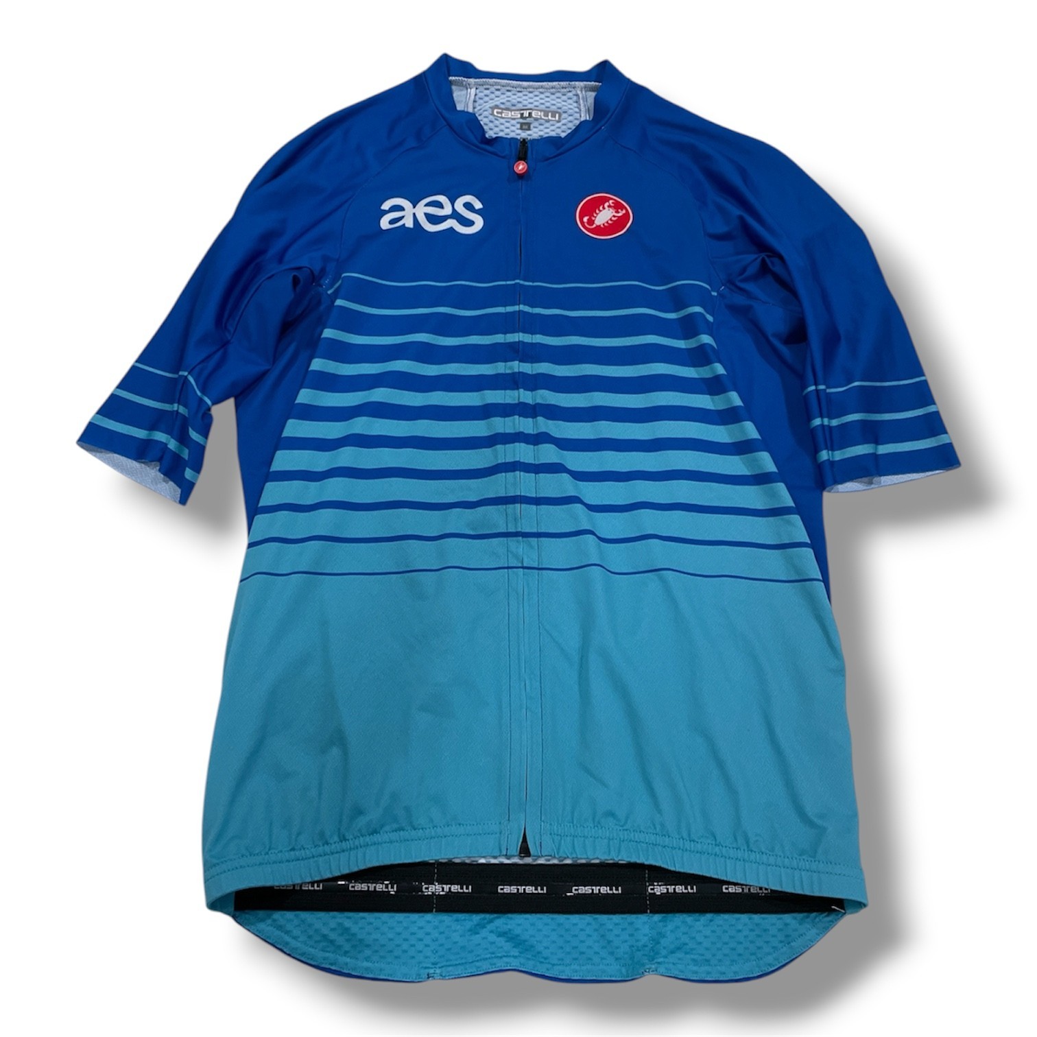 Castelli AES Cycling Jersey Blue Ombre Stripe Scorpion Logo Mens Medium