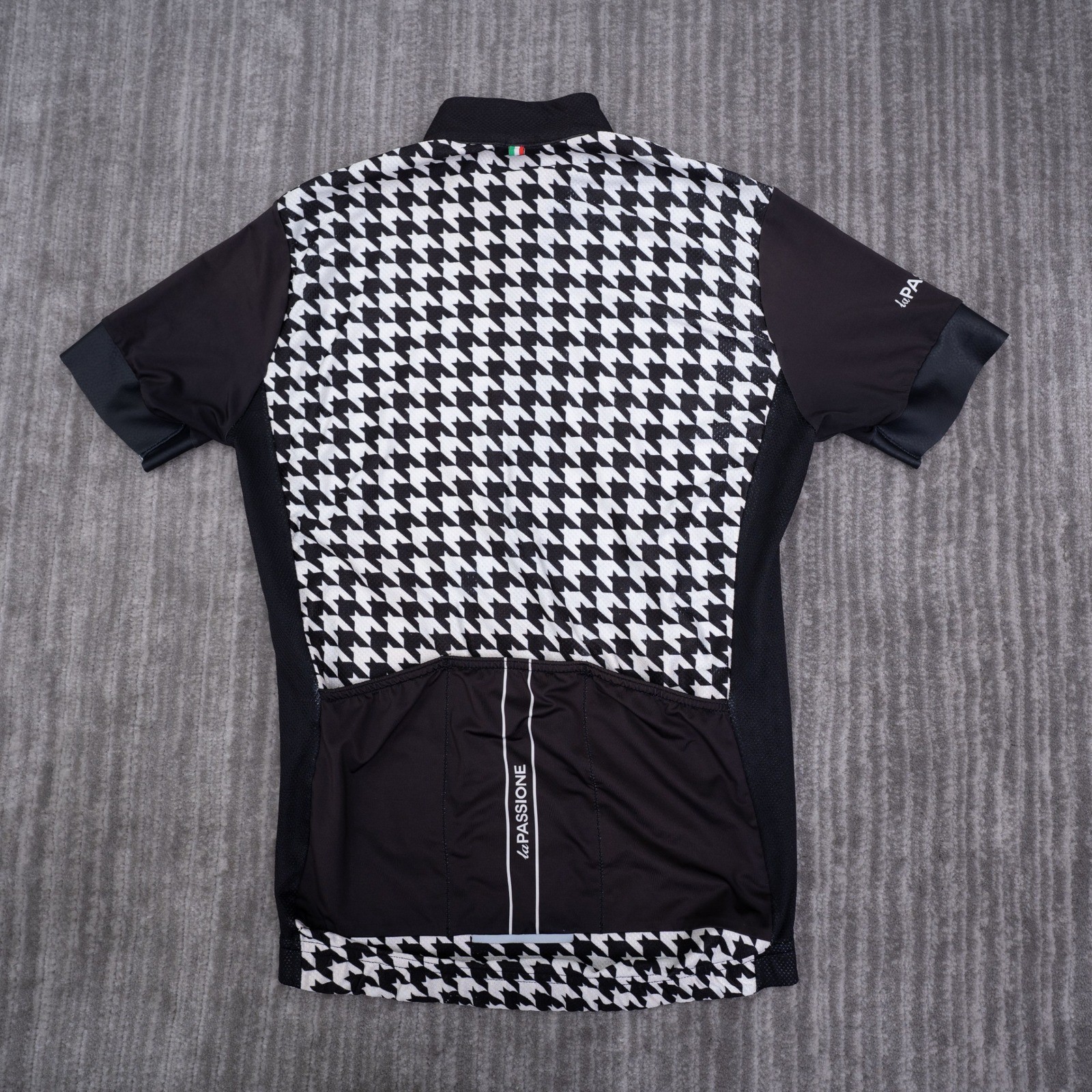 La Passione Cycling Jersey Mens XS Black White Houndstooth Short Sleeve Italy