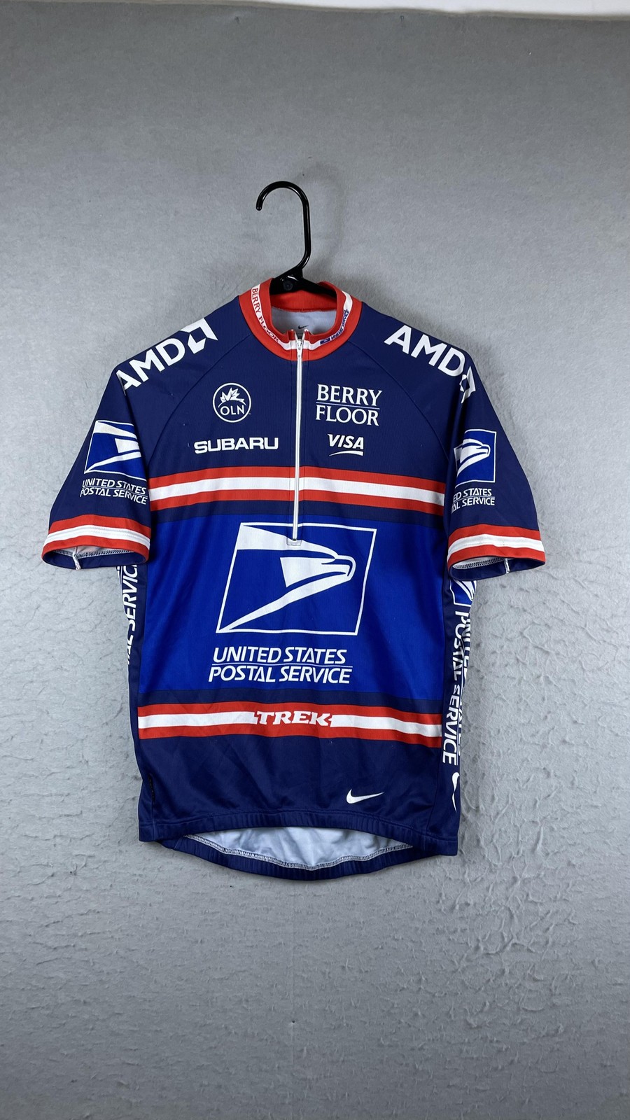 Nike USPS Blue Cycling Jersey Mens Medium 1/2 Zip Made In Italy Postal Service