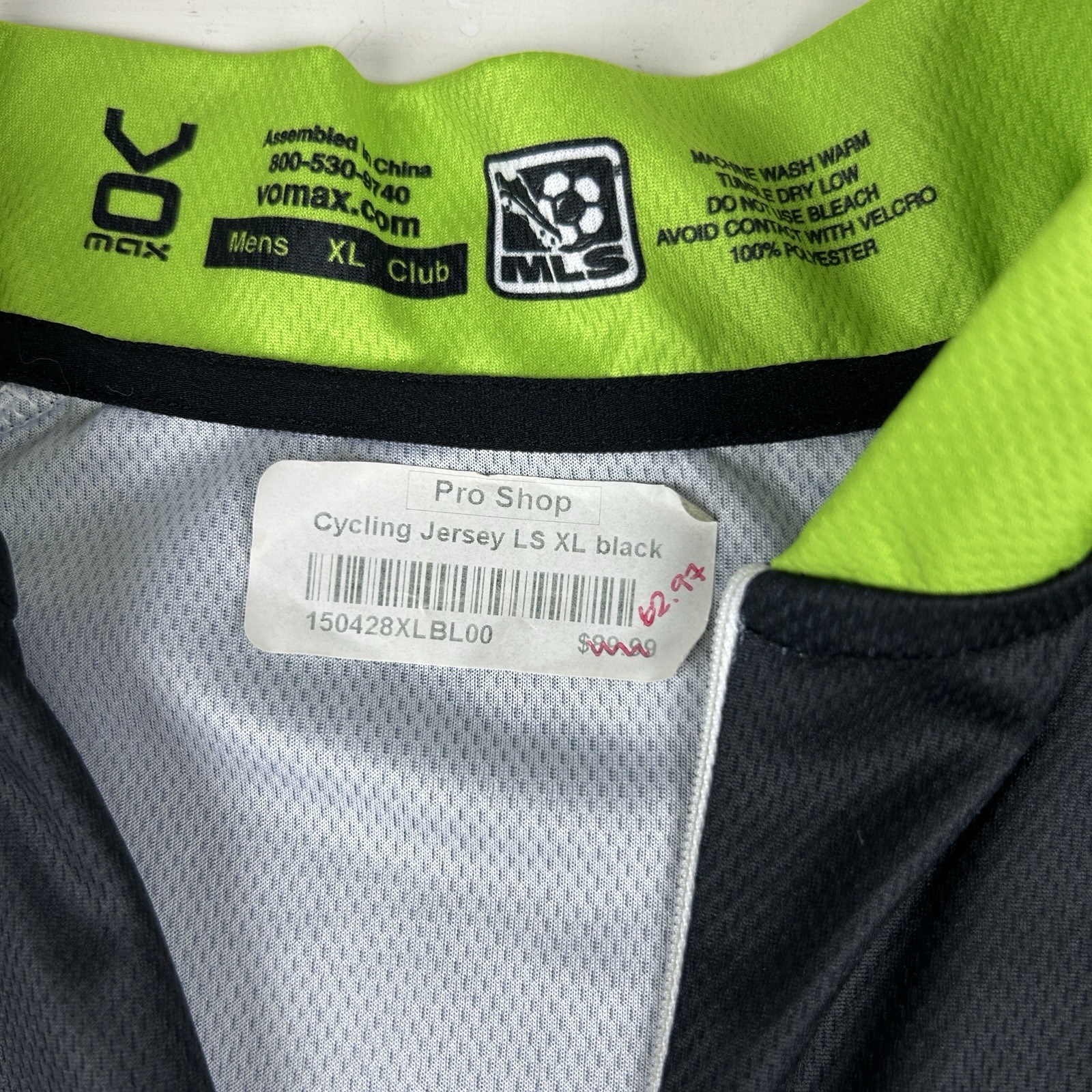 Vomax Seattle Sounders Cycling Racing Jersey Adult XL 1/2 Zip Polyester New