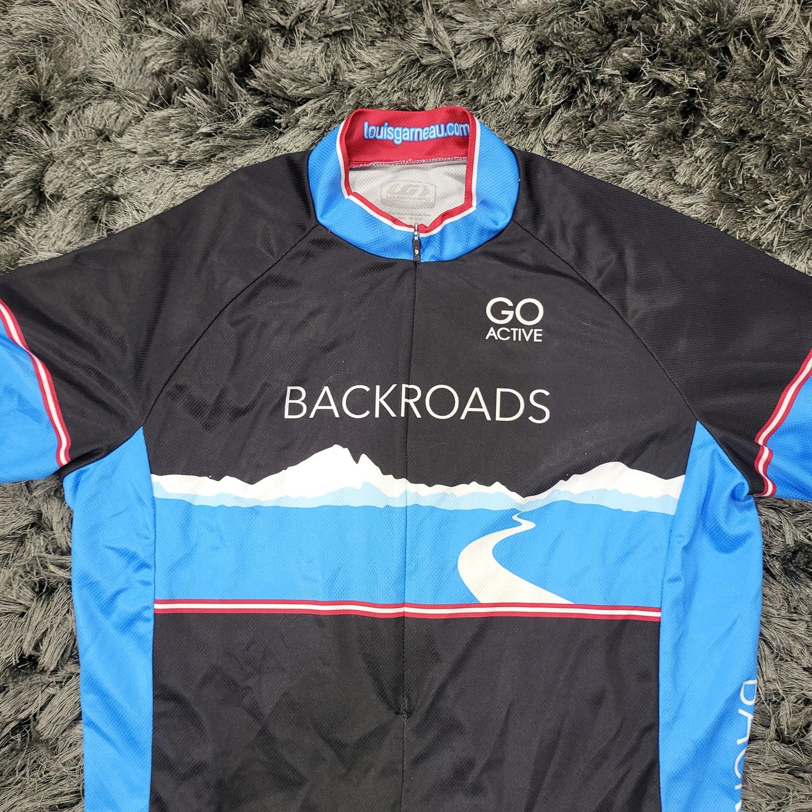 Louis Garneau Cycling Jersey Womens XL Black Blue 1/2 Zip Pockets Bike Backroads
