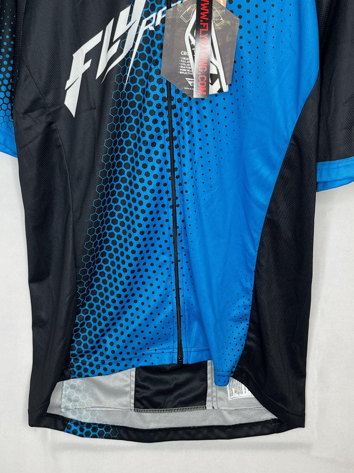 Fly Racing Cycling Jersey Shirt Large Blue Black Mens Full Zip Pockets Quick Dry