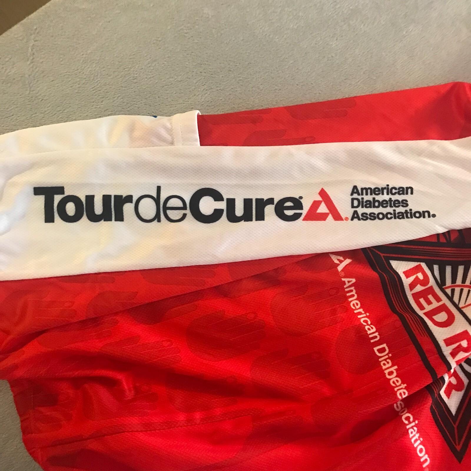 American Diabetes Cycling Jersey Mens Large Short Sleeve Red White Back Pockets