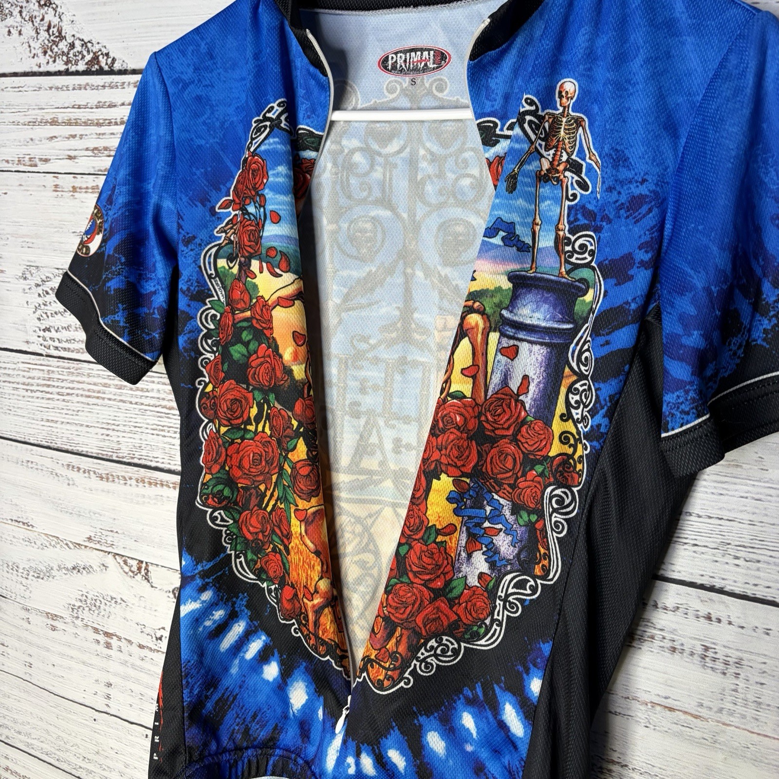 Primal Wear Grateful Dead Cycling Jersey Shirt Full Zip Skeleton Bertha Small