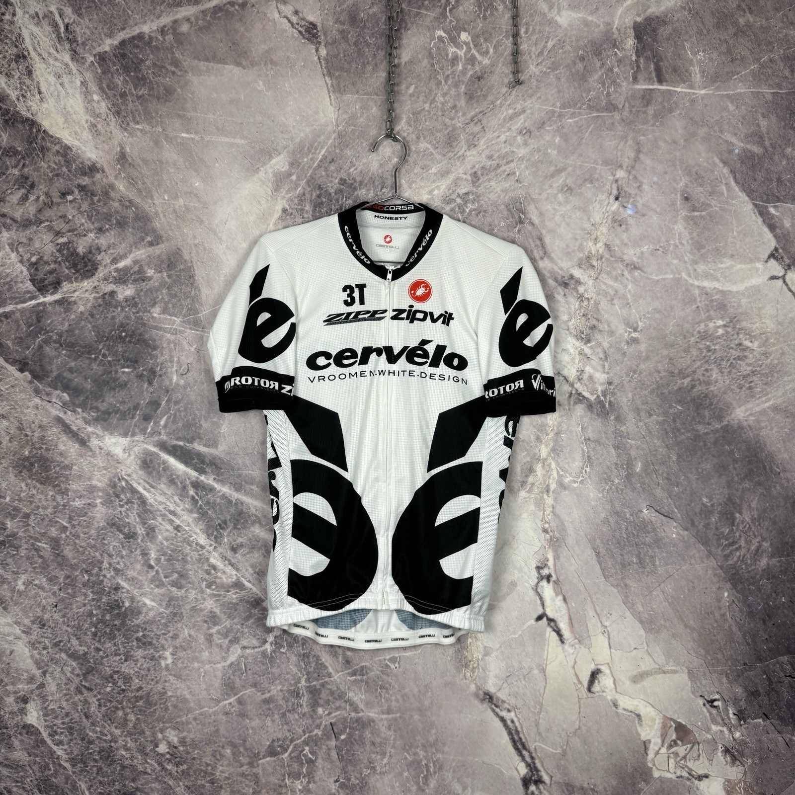 Vintage Castelli Cervélo Cycling Jersey Full Zip White Black Size L Race Bike