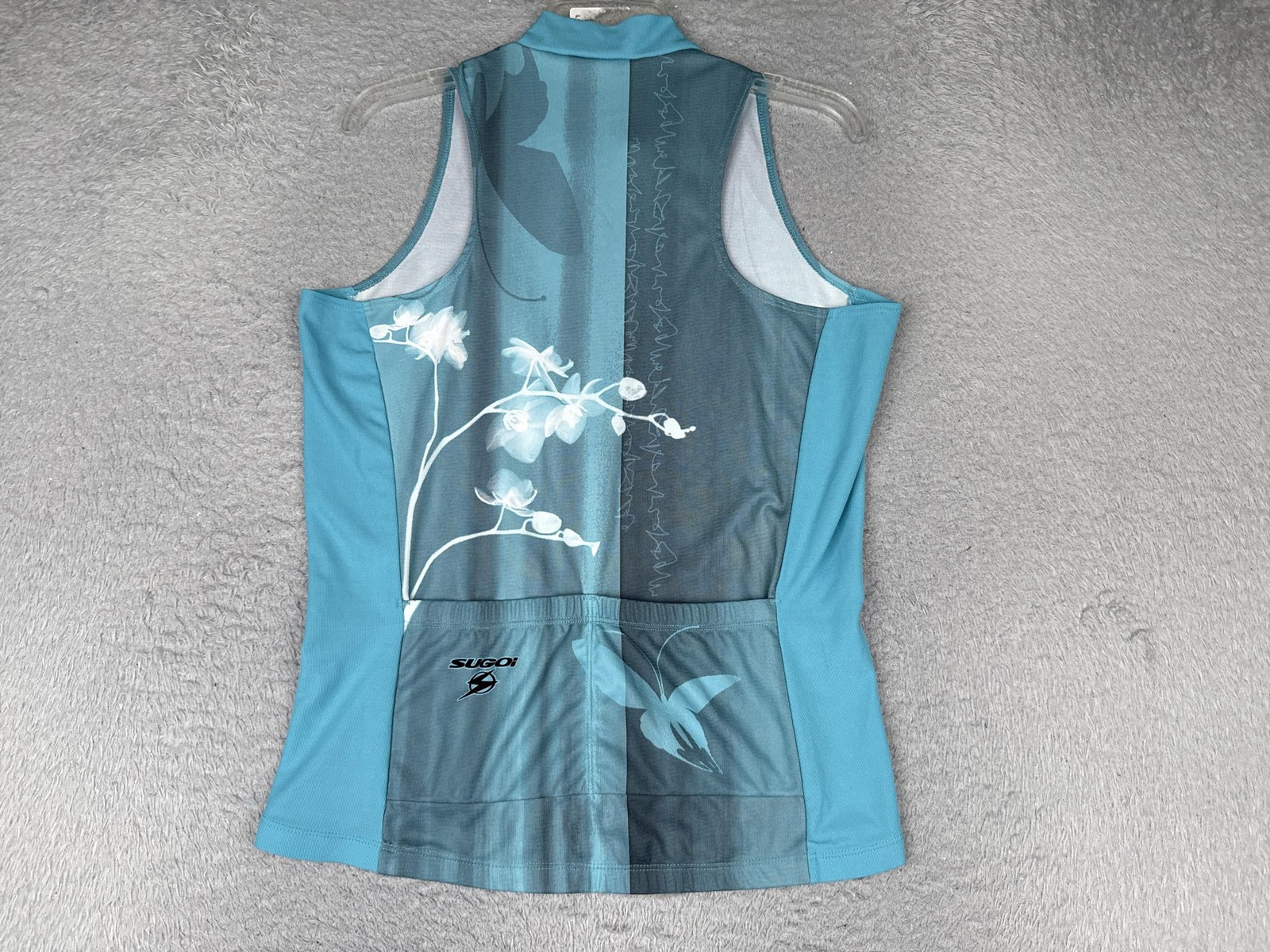 Sugoi Cycling Jersey Women Large Blue Floral Butterfly Tank 1/4 Zip Pockets Bike