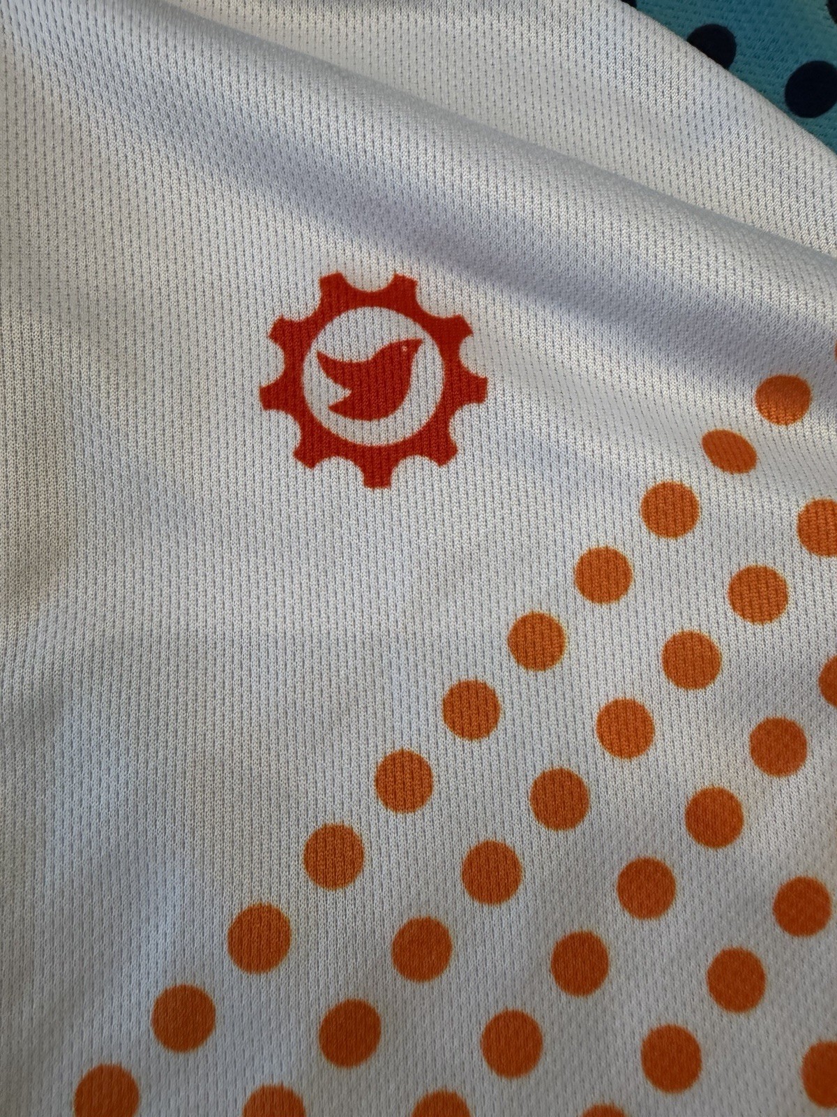 Cycling Jersey Men’s Large Blue Orange Geometric Full Zip Bike Shirt Race Top