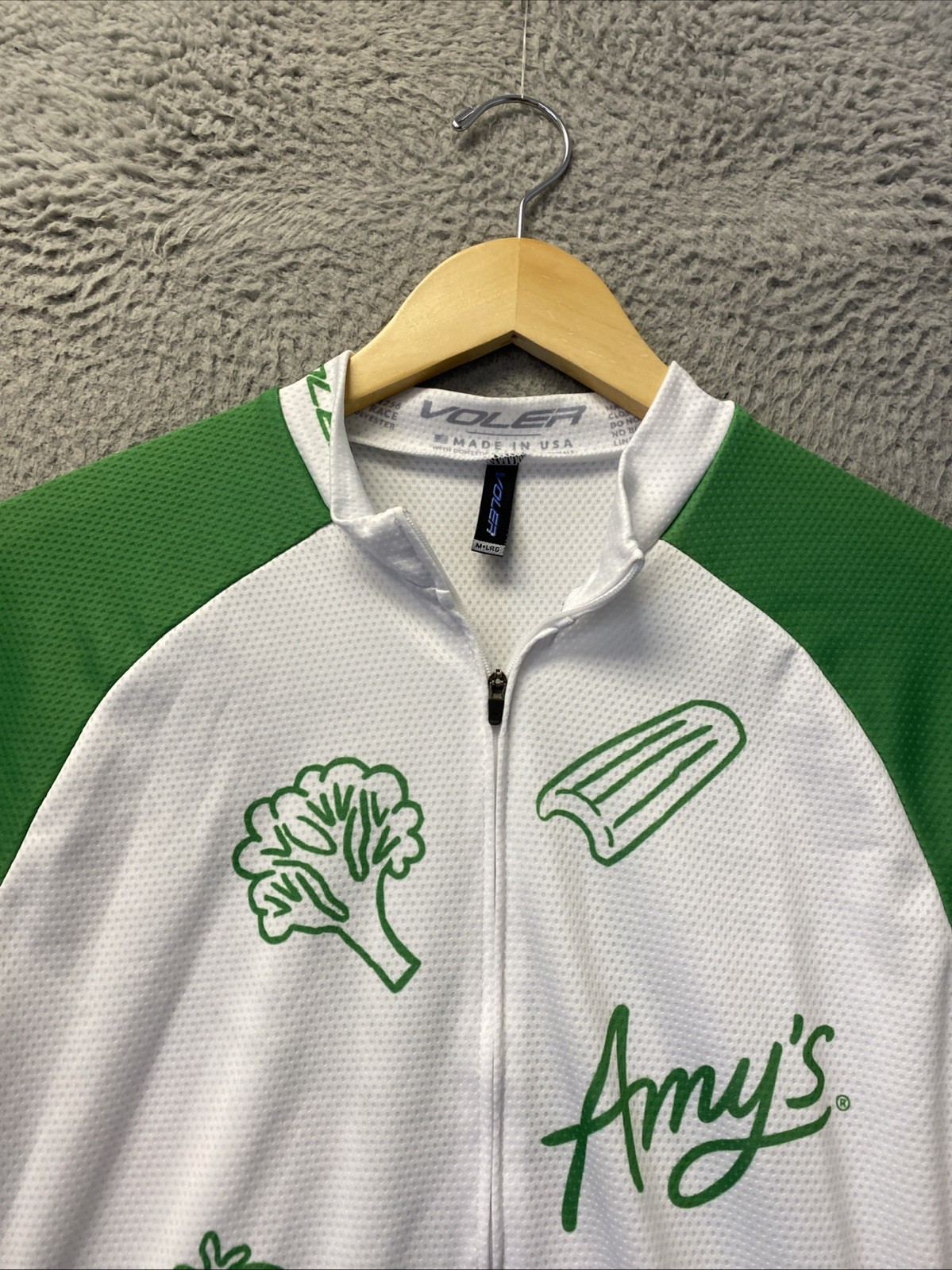 Voler Cycling Jersey Mens Size M/L White Green Amy’s Zip /0825