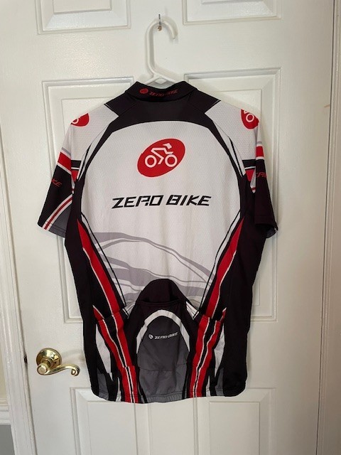 Zero Bike short-sleeve cycling jersey with red, black, and white design Large