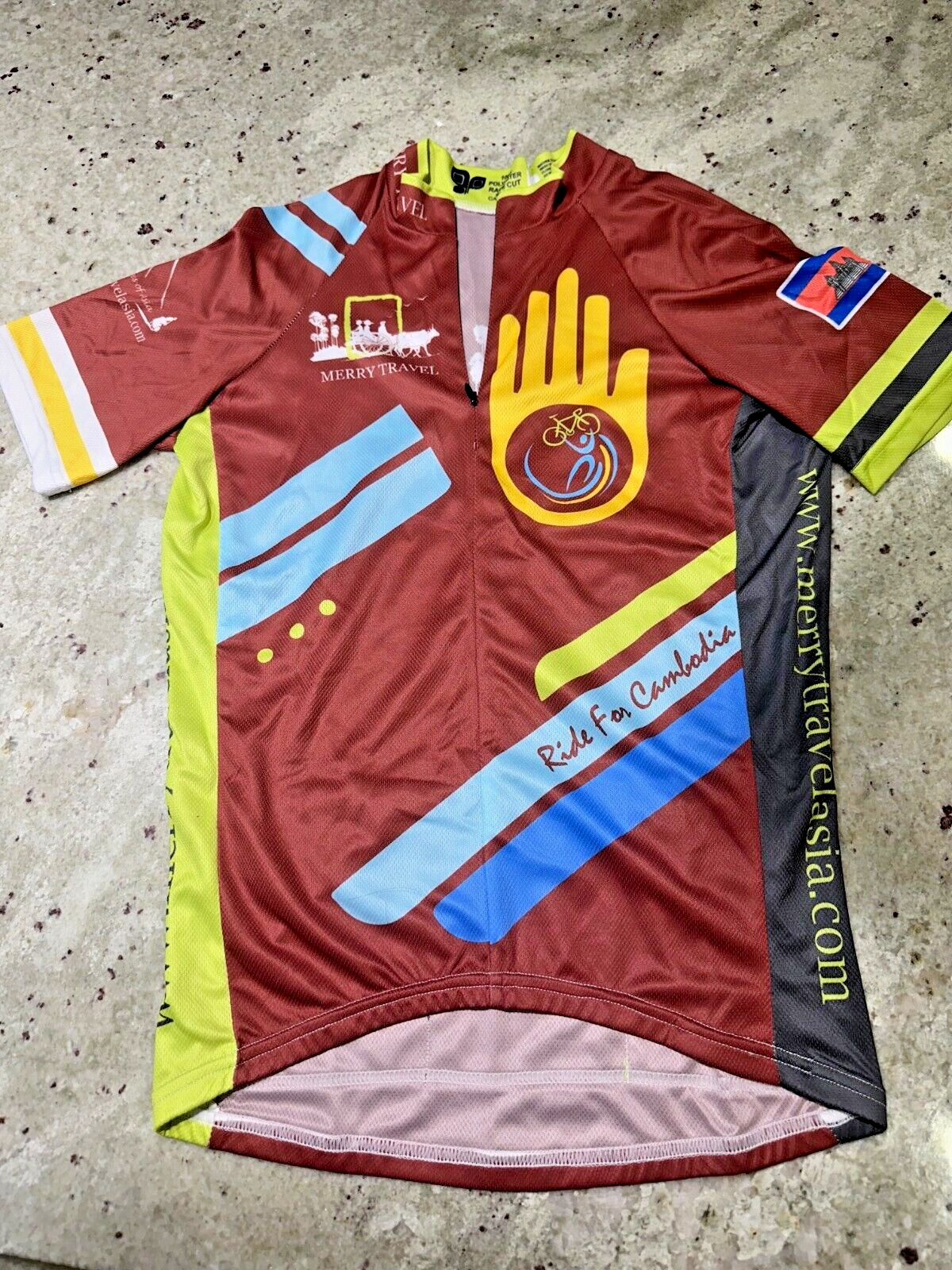 Cycling Jersey Travel Themed Cambodia Angkor Wat (S, M) Maroon Yellow Blue