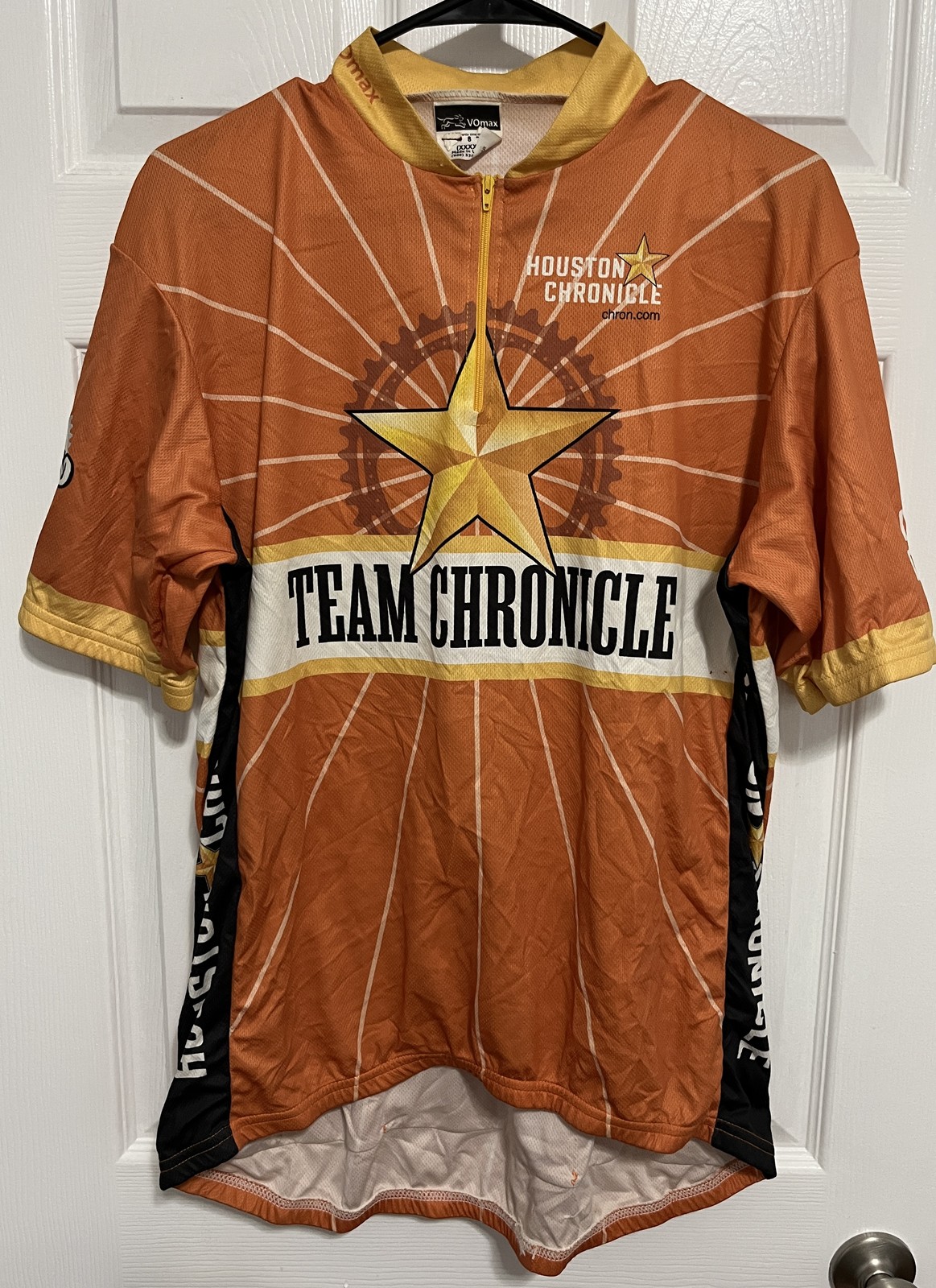 VOmax Houston Chronicle Team Cycling Jersey XXXXL Orange Yellow Black Quarter
