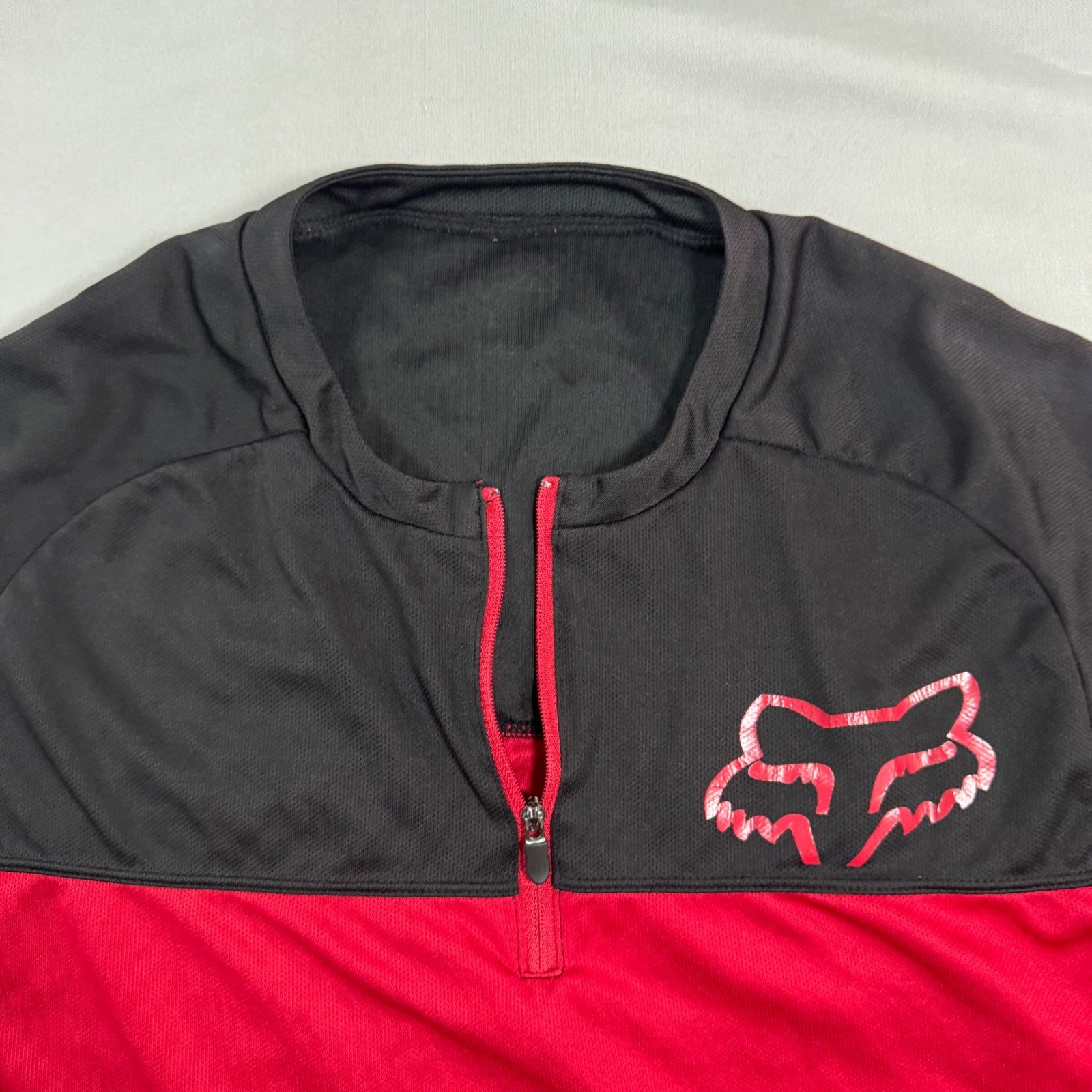 Fox Ranger Short Sleeve Jersey Mens L Red Black 1/4 Zip MTB Cycling Performance
