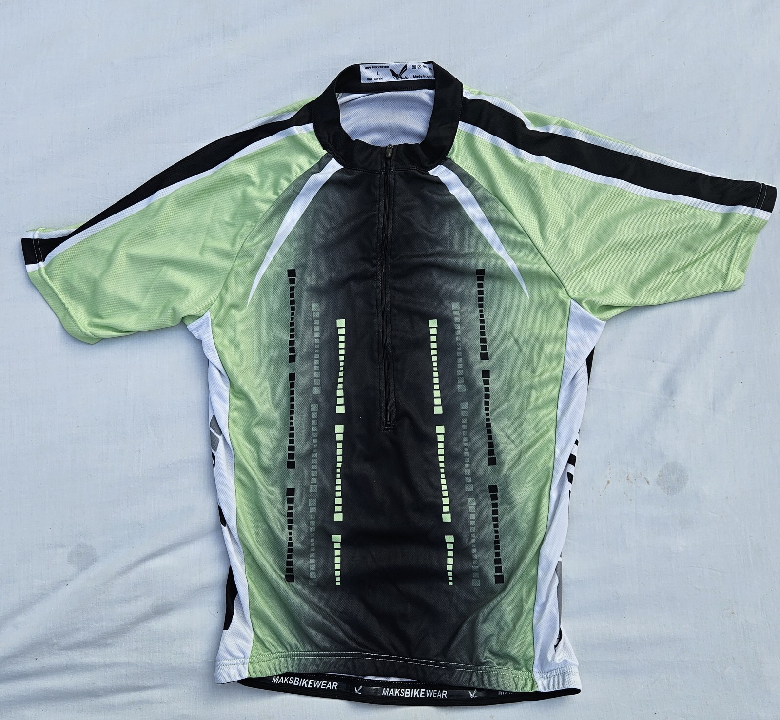 Men’s Large Cycling Jersey, Green, Waist Gripper, Back Pockets, Maks Bike Wear