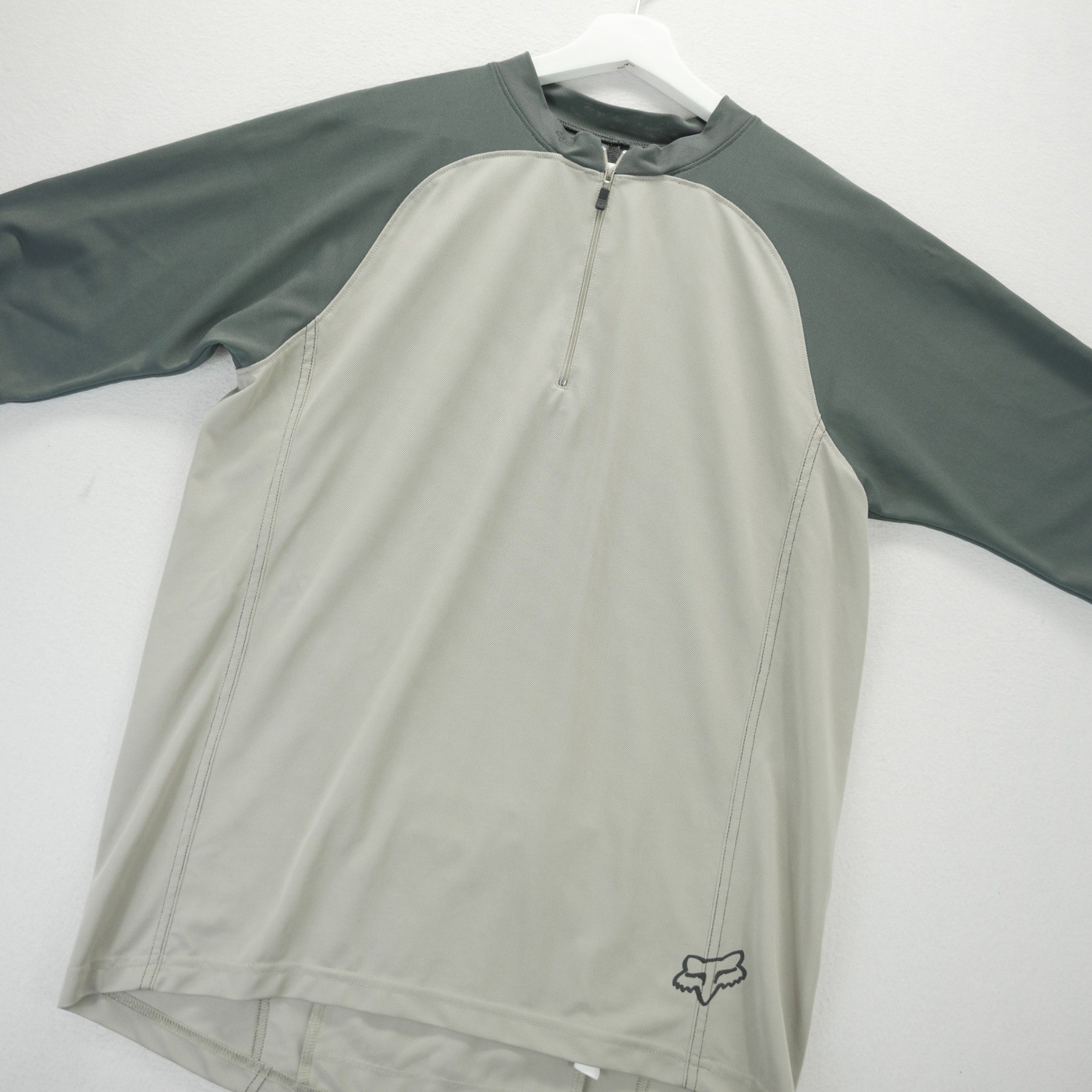 Fox Racing Mens Medium Grey Tan Beige Quarter Zip MTB Cycling Jersey Shirt