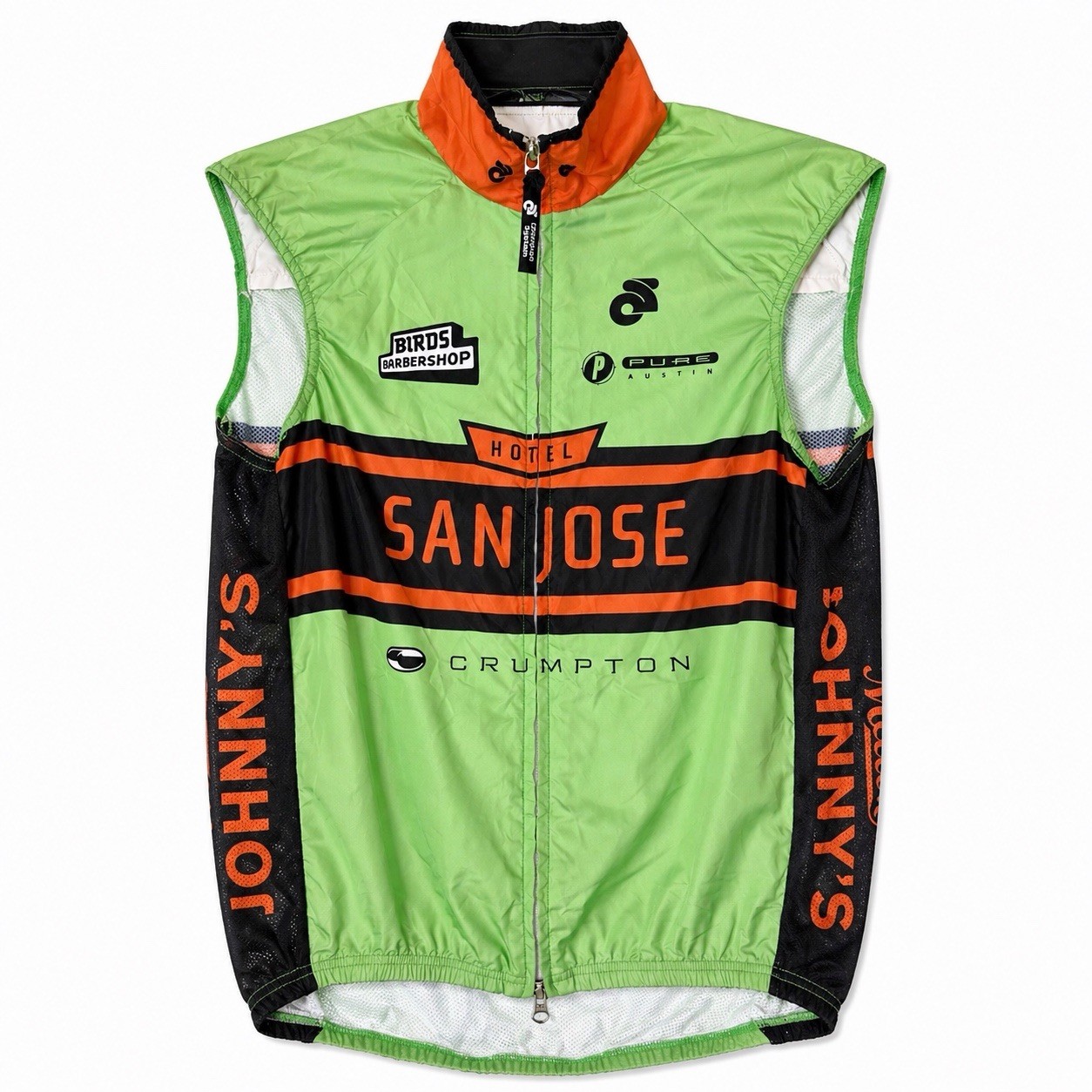 San Jose Cycling Light Vest Jersey Green Orange Full Zip Lightweight Mens Small