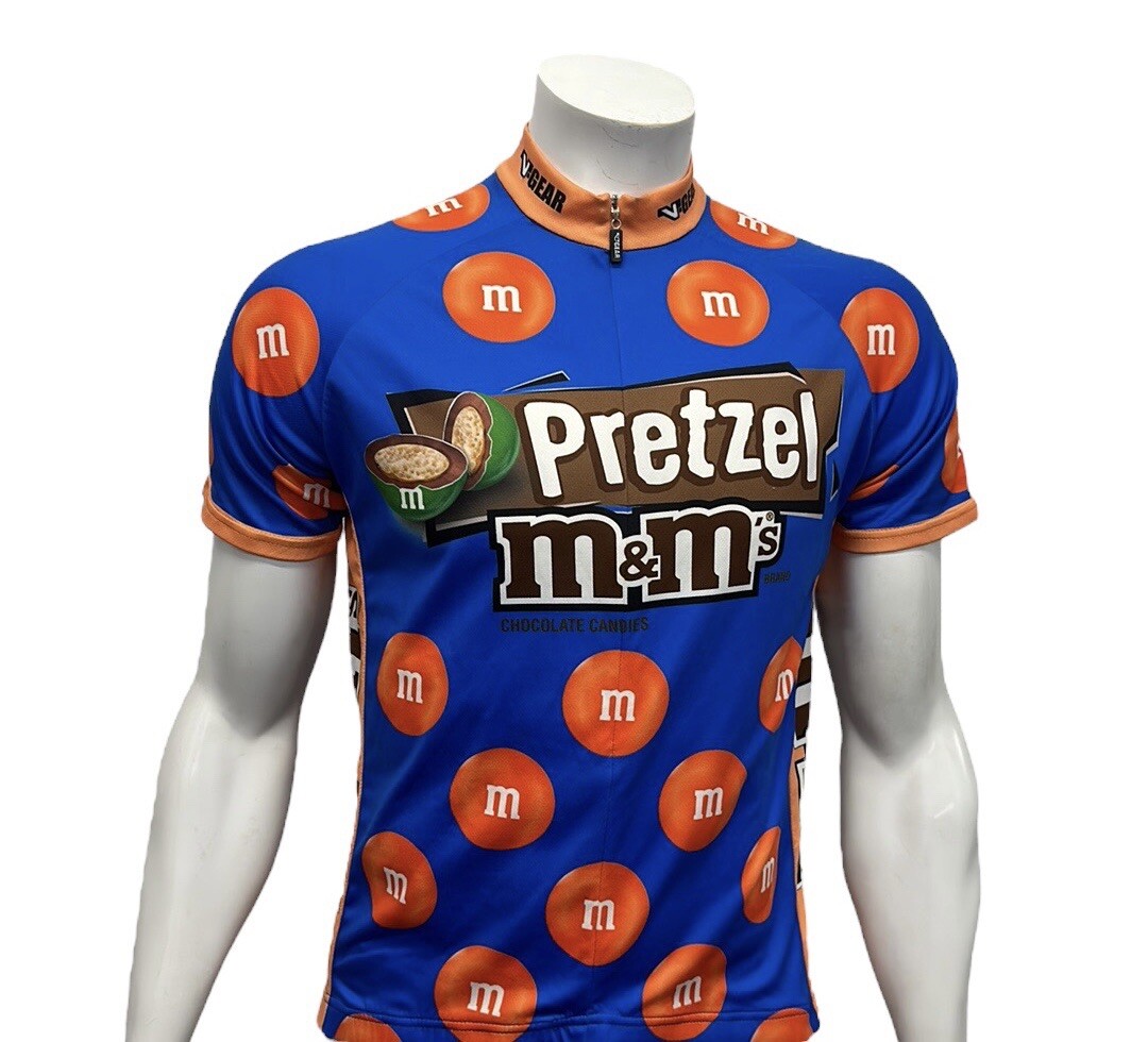 V-Gear Pretzel M&M Candies Race Cut Blue Orange Cycling Jersey Adult Medium EUC