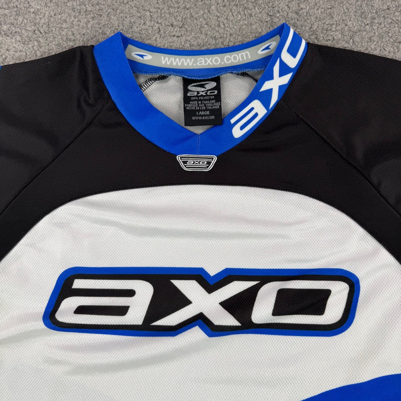 AXO Team Issue Mens Motocross Jersey Blue Black White Racing Long Sleeve Large