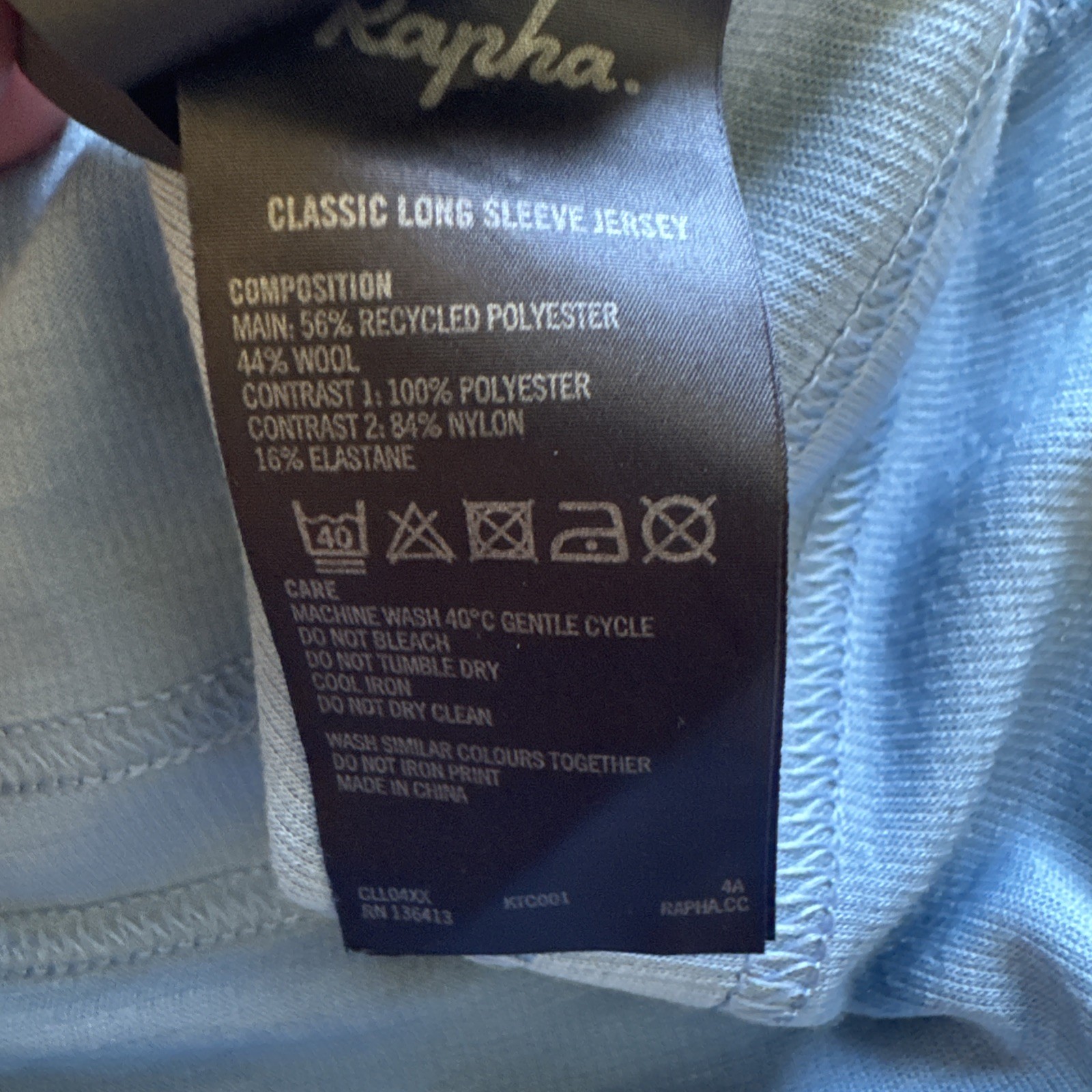 RAPHA Classic Long Sleeve Jersey Cycling Full Zip Wool Blend Blue Size Large