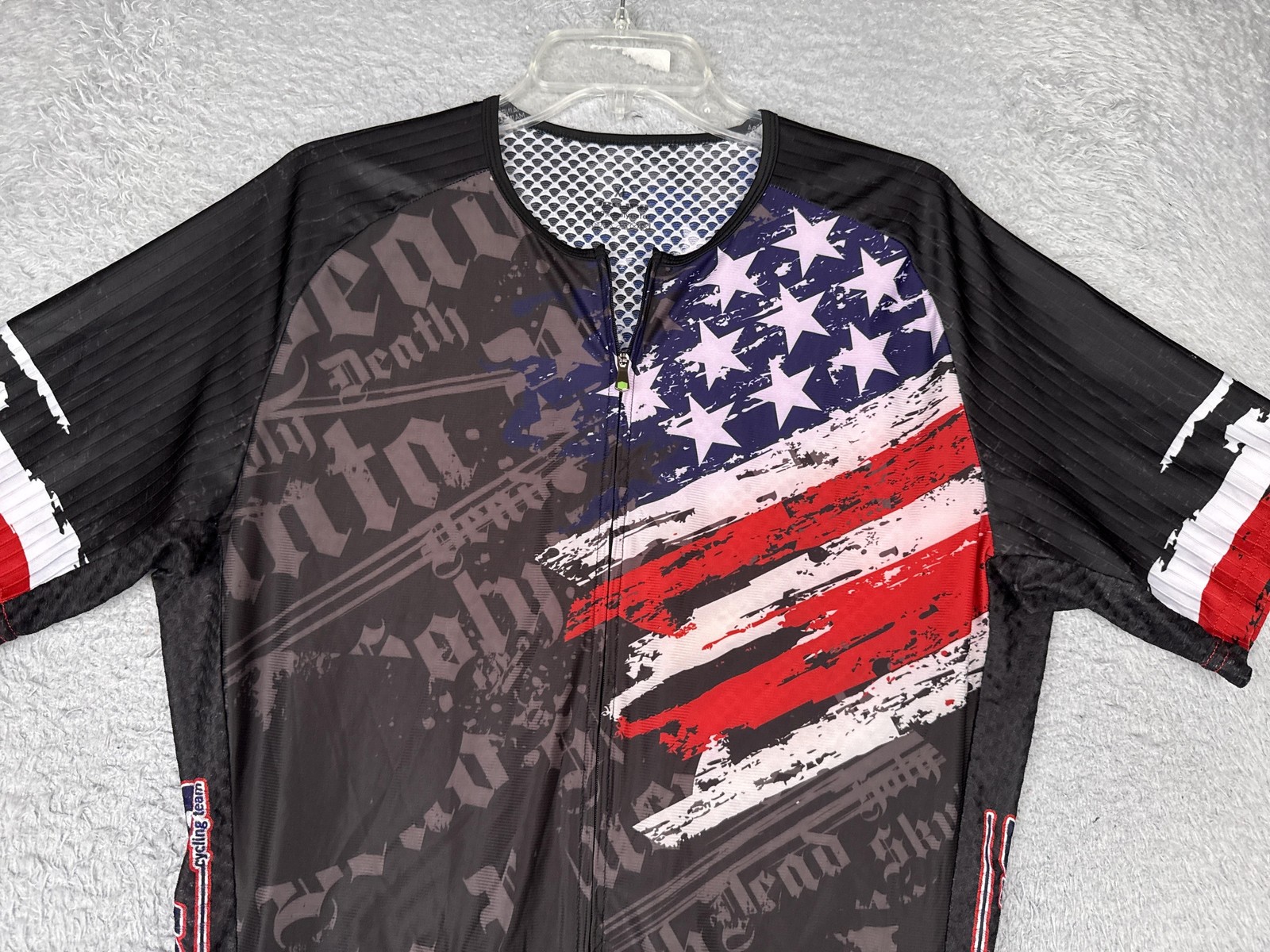 JPOJPO Cycling Jersey Mens XL Black USA Flag Full Zip Short Sleeve Pockets Bike