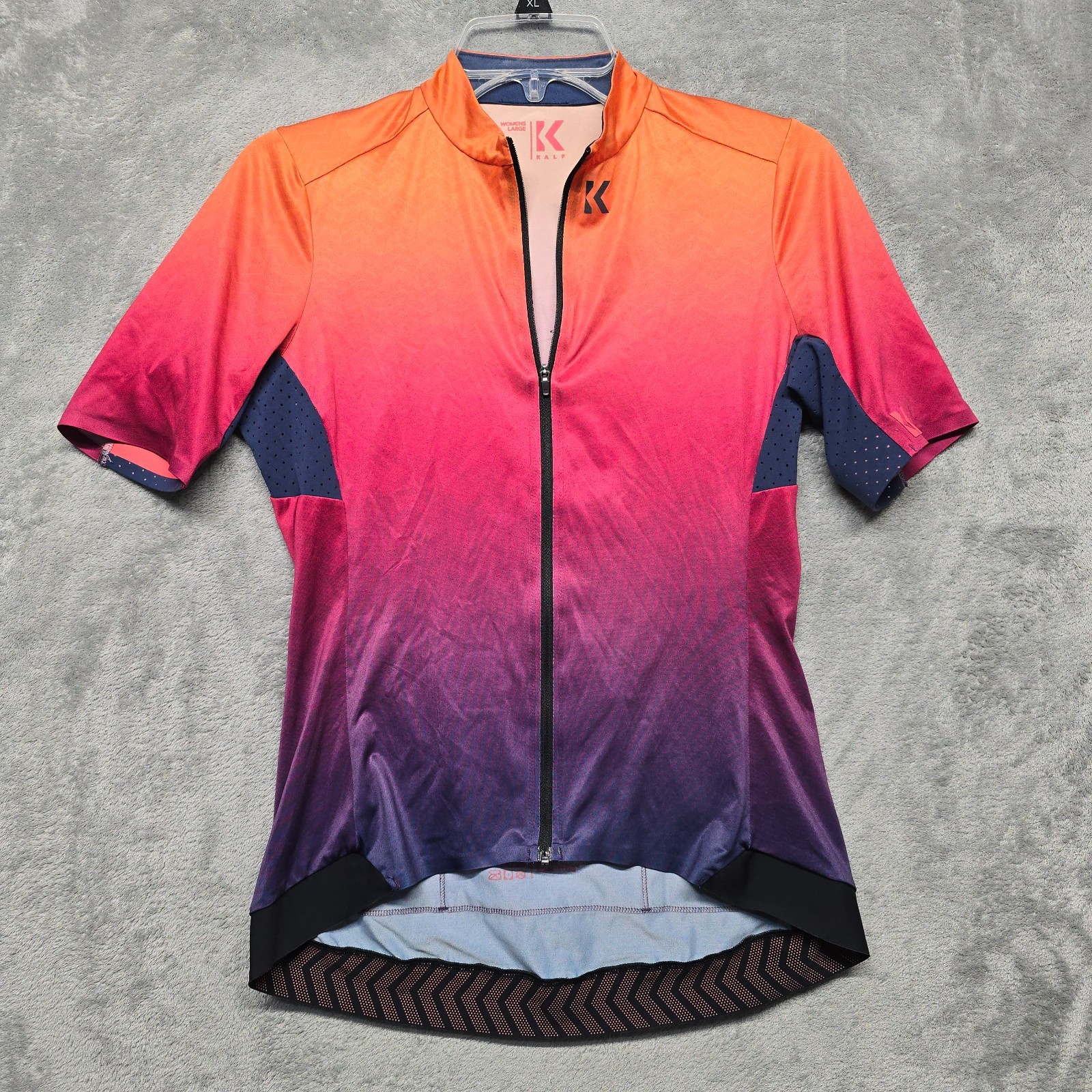 KALF Cycling Jersey Top Womens Sz Large Orange Pink Purple Blue Stretch Breathab