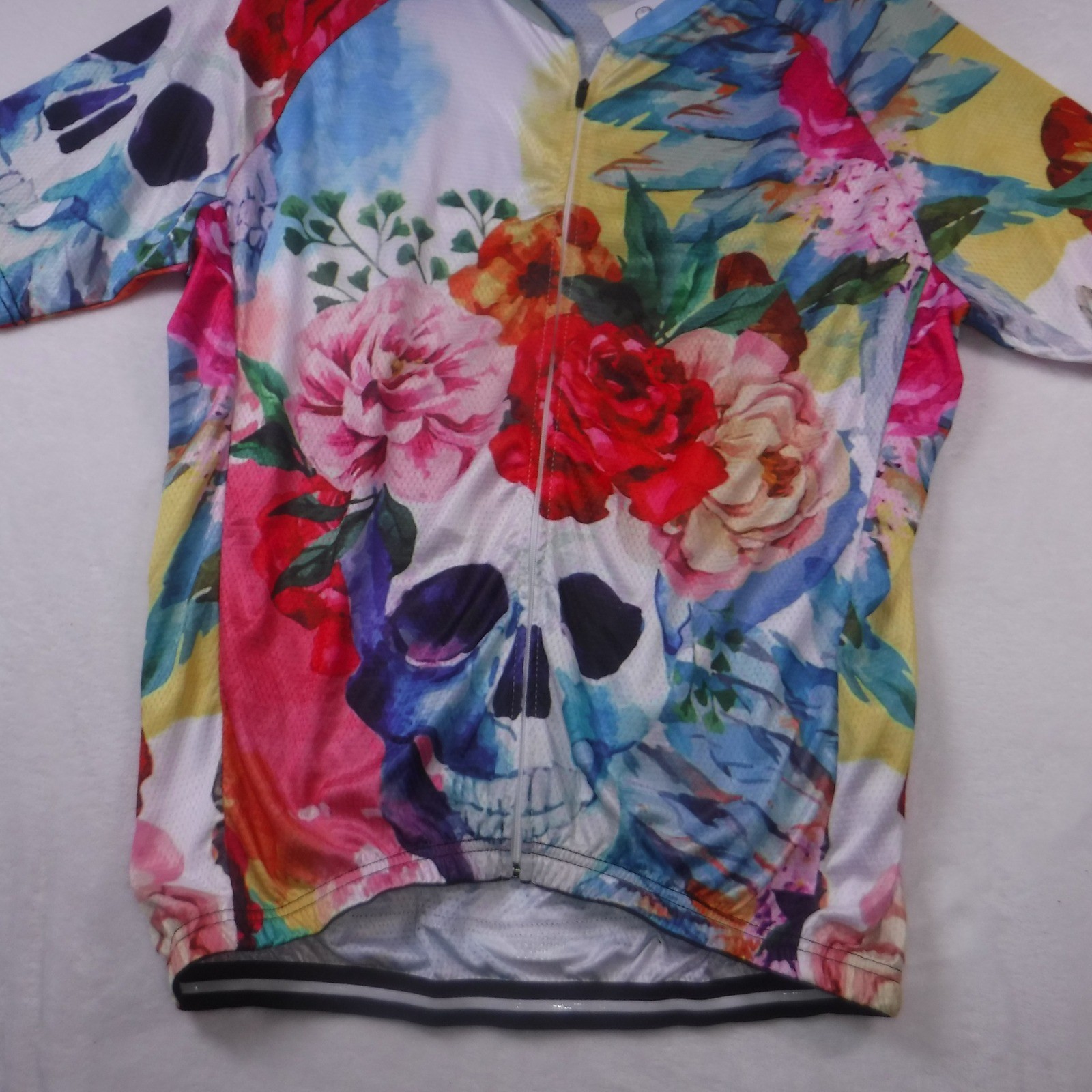 Coolmax Floral Skull Cycling Jersey Short Sleeve Full Zip 3XL Multi Color