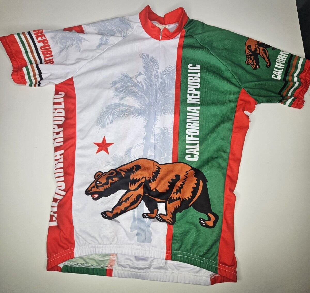 World Jerseys Cycling Jersey California Republic 3/4 Zip Pockets Men’s Large
