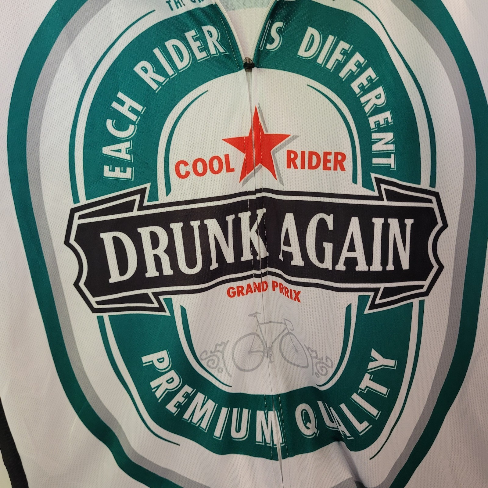 Drunk Again Bicycling Jersey, Heineken Logo, Zip Up Jersey, Cyco Society XXL