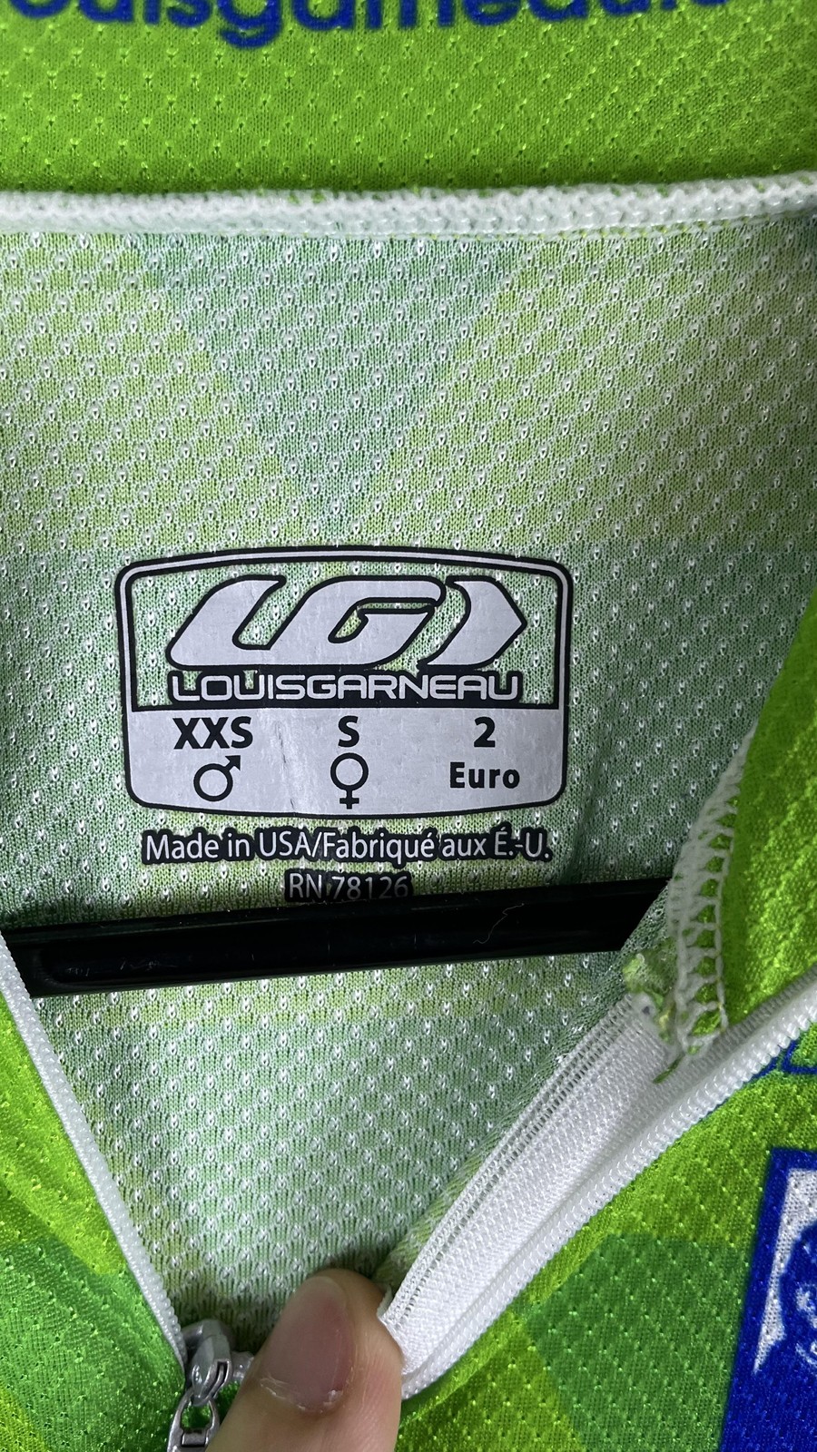 Louis Garneau Tri-Sport Club Fayetteville Cycling Jersey Mens XS Green USA Made